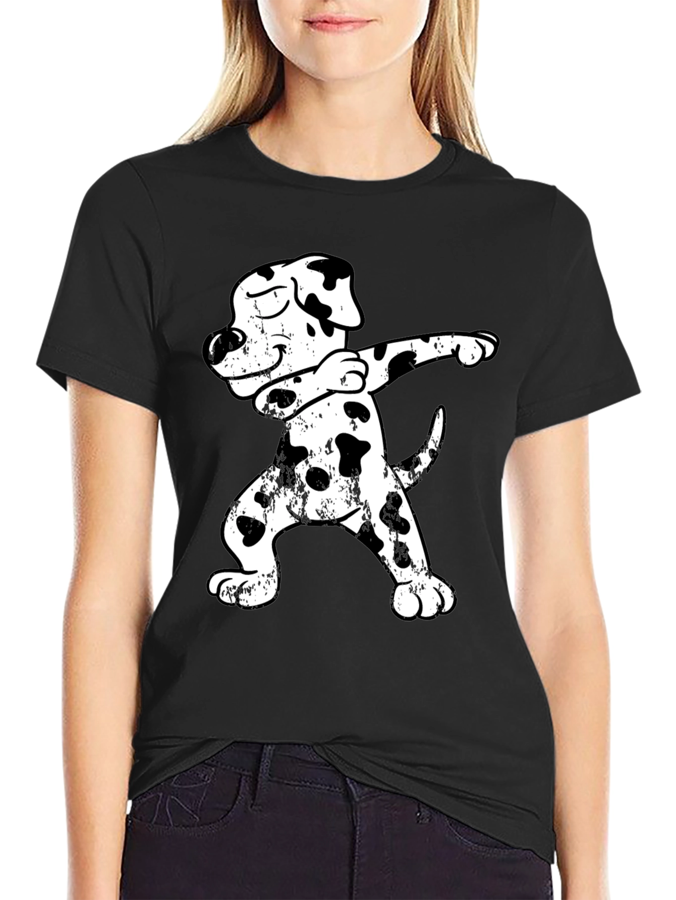 Black Dabbing Dalmatian T-Shirt - Funny Dog Tee view 2
