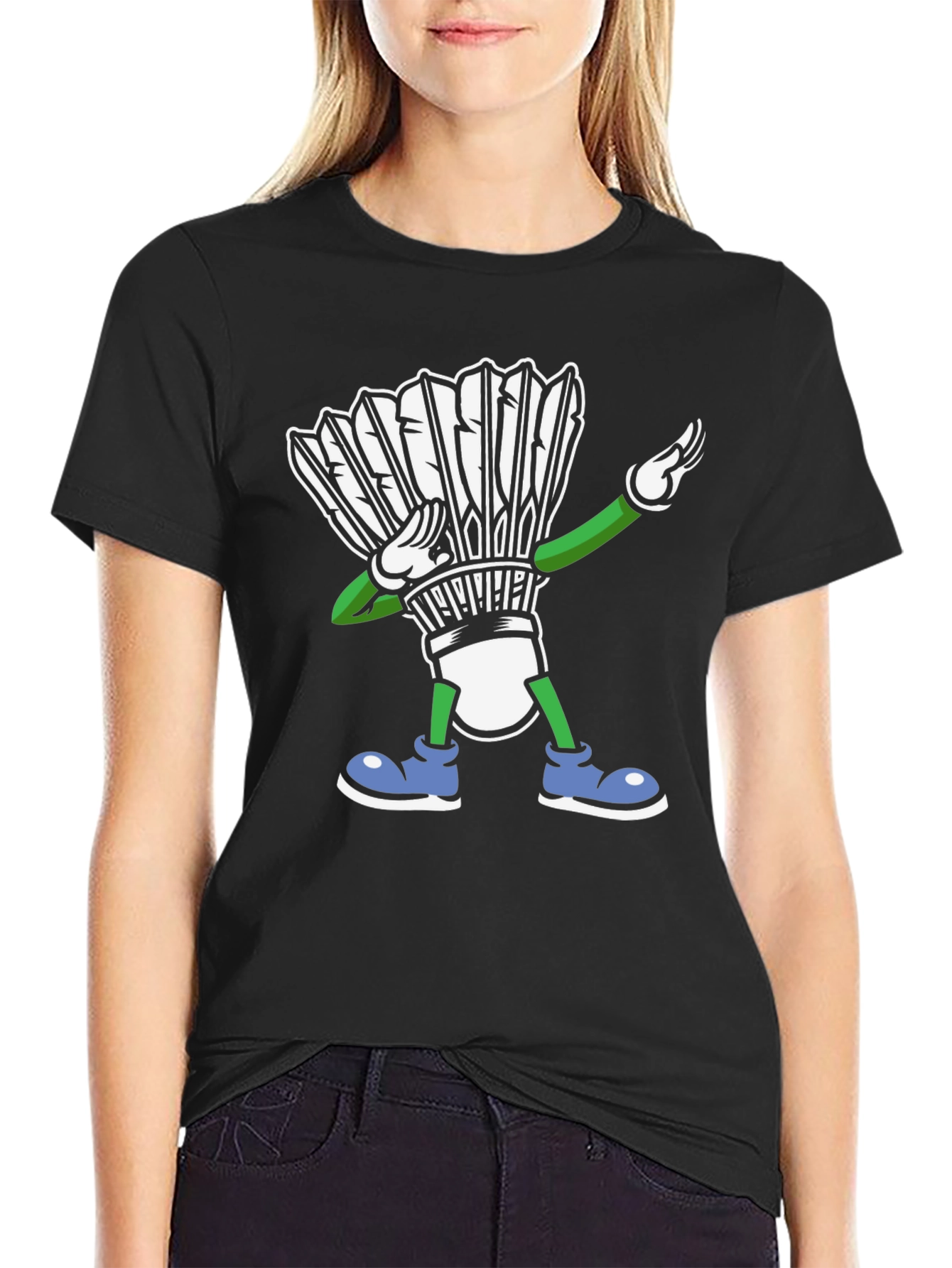 Black Dabbing Shuttlecock T-Shirt Badminton view 2