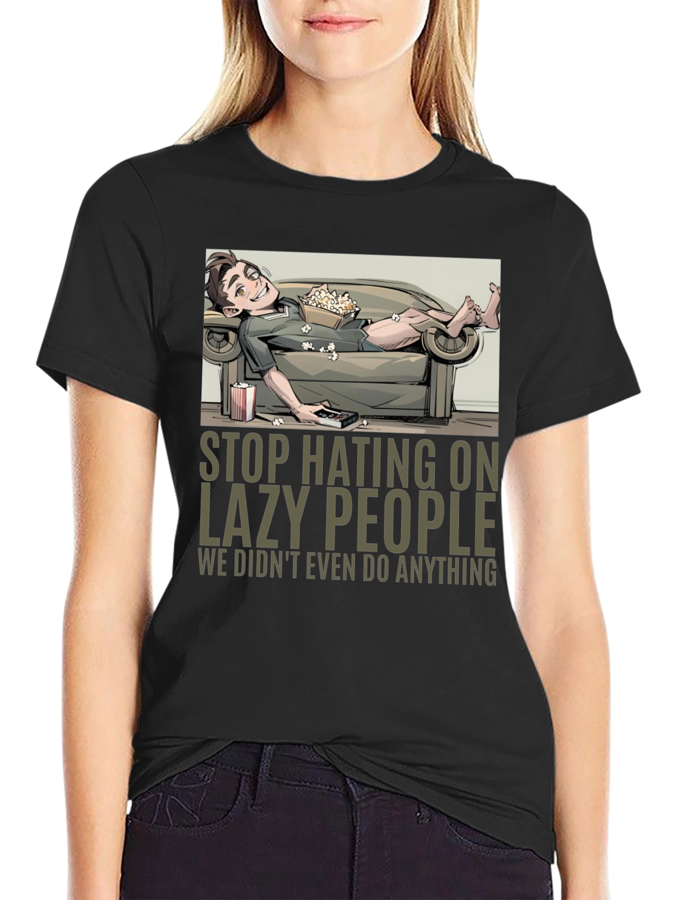 Black Stop Hating Lazy People Graphic Tee view 2