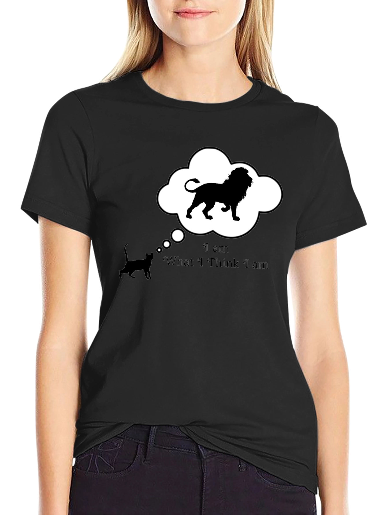 Black Funny 'Lion Inside' Black T-Shirt view 2