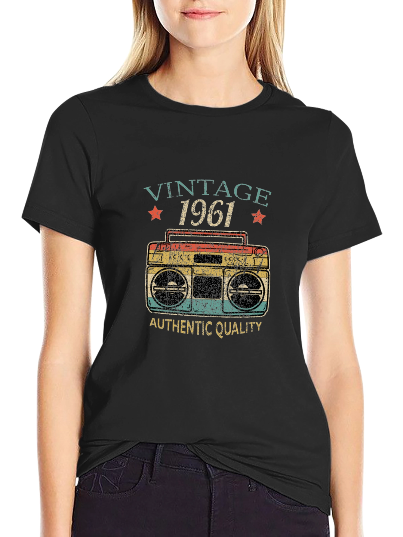 Black Vintage 1961 Retro Boombox Graphic T-Shirt view 2