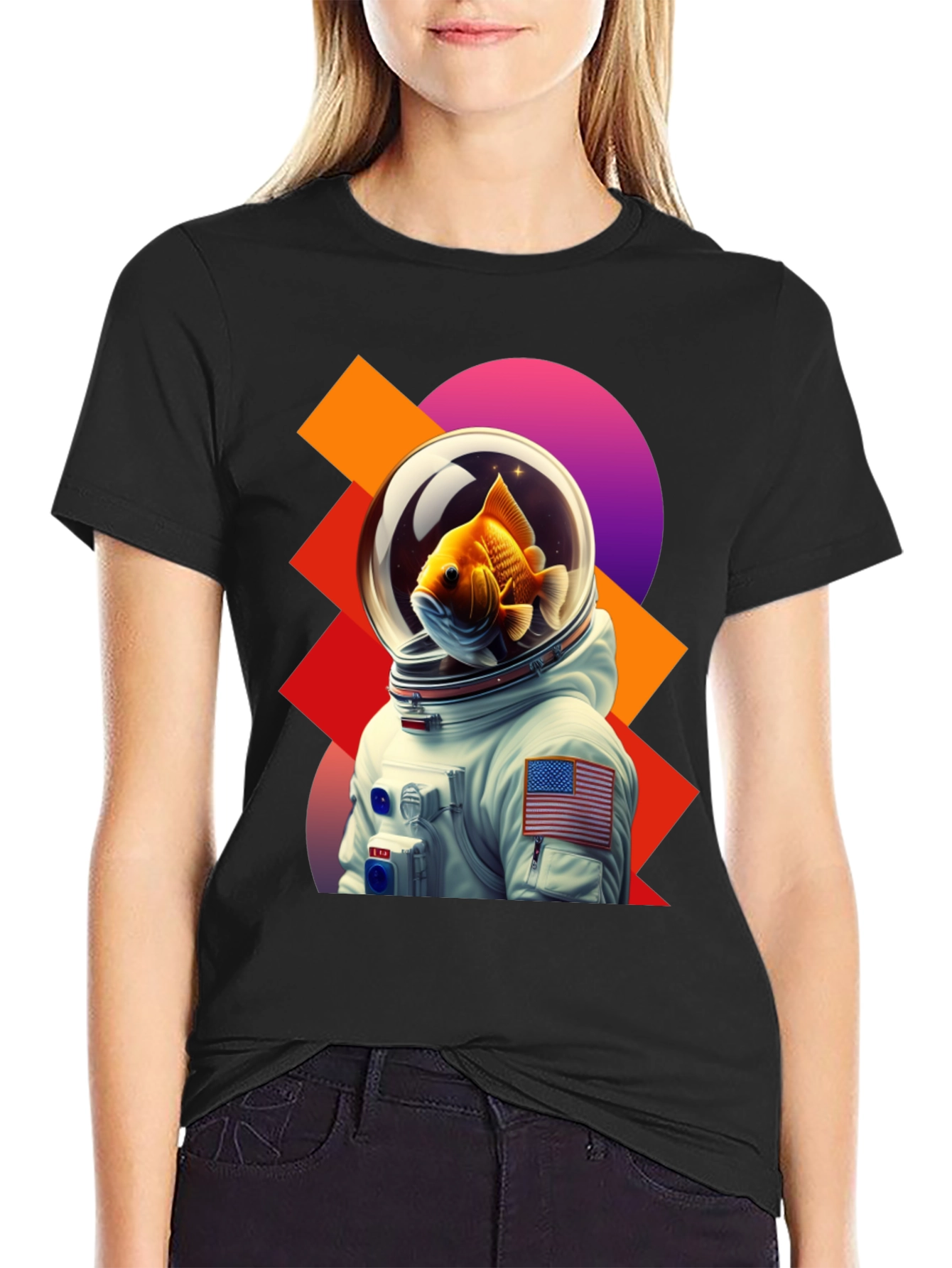Black Astronaut Goldfish Graphic Tee view 2