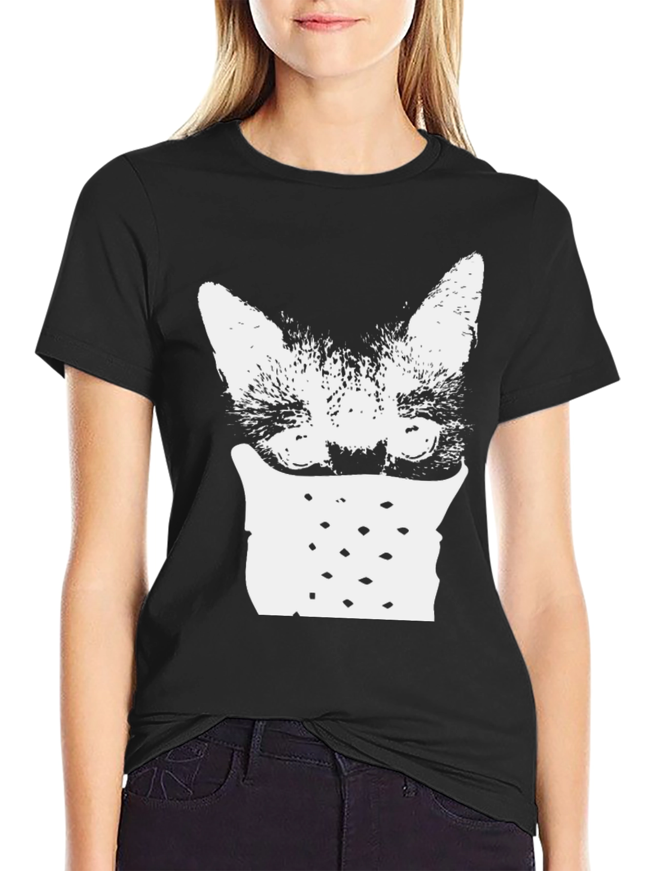 Black Cat Mask Graphic Tee - Black view 2