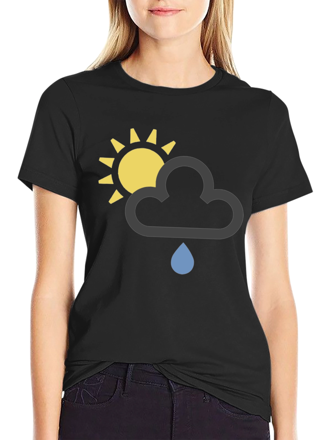 Black Weather Graphic T-Shirt - Sun, Cloud, Rain view 2