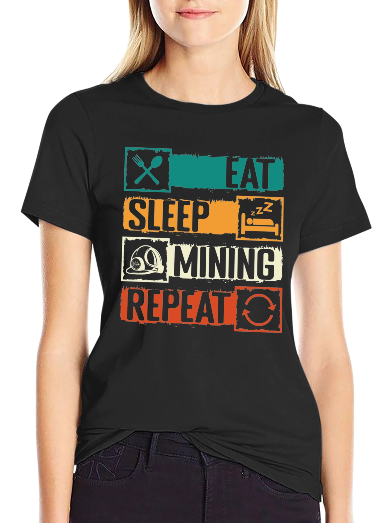Black Eat Sleep Mining Repeat T-Shirt view 2