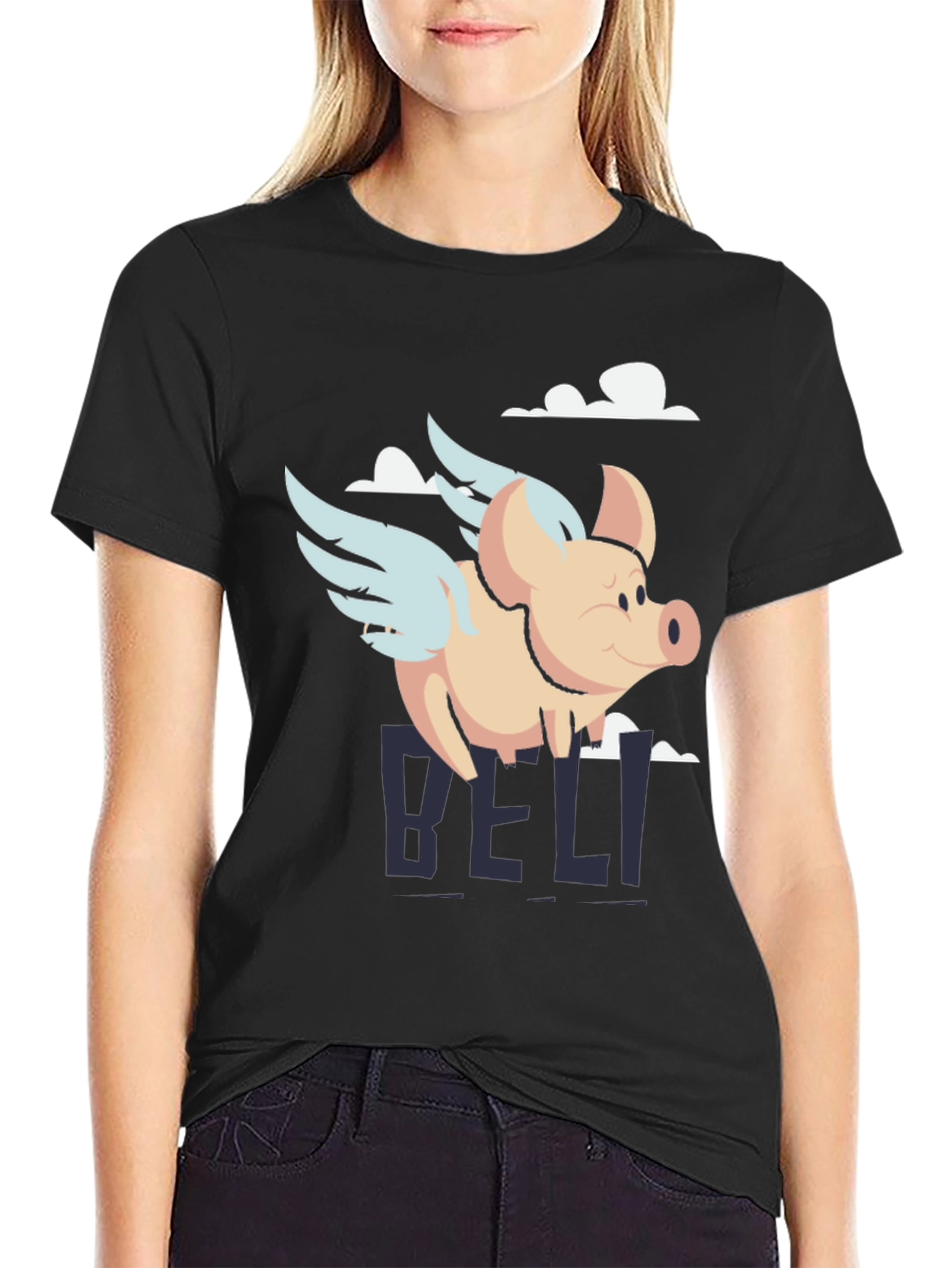 Black Flying Pig Graphic Tee - Men's Black T-Shirt view 2