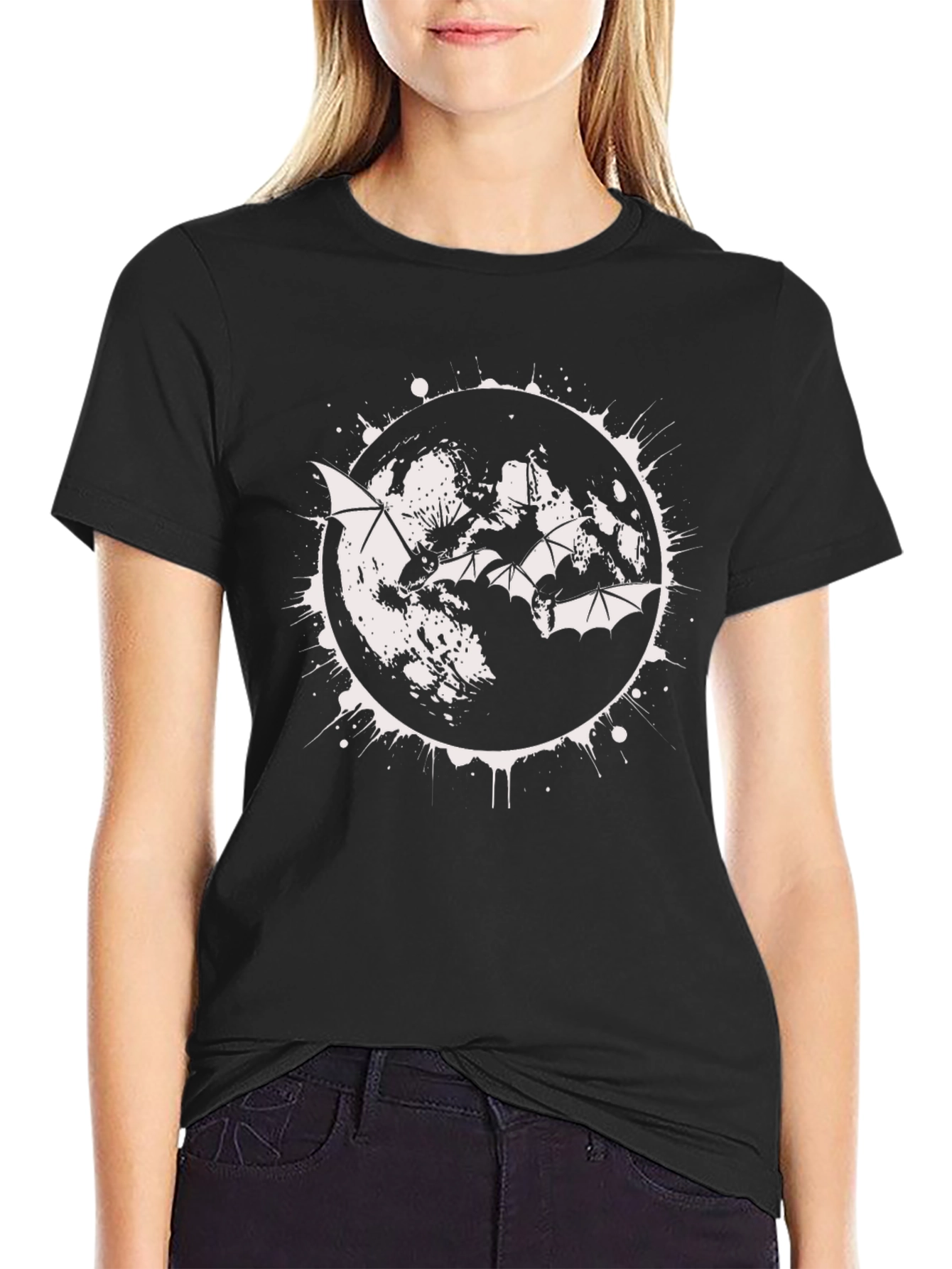 Black Bat Moon Men's Graphic Tee - Black view 2