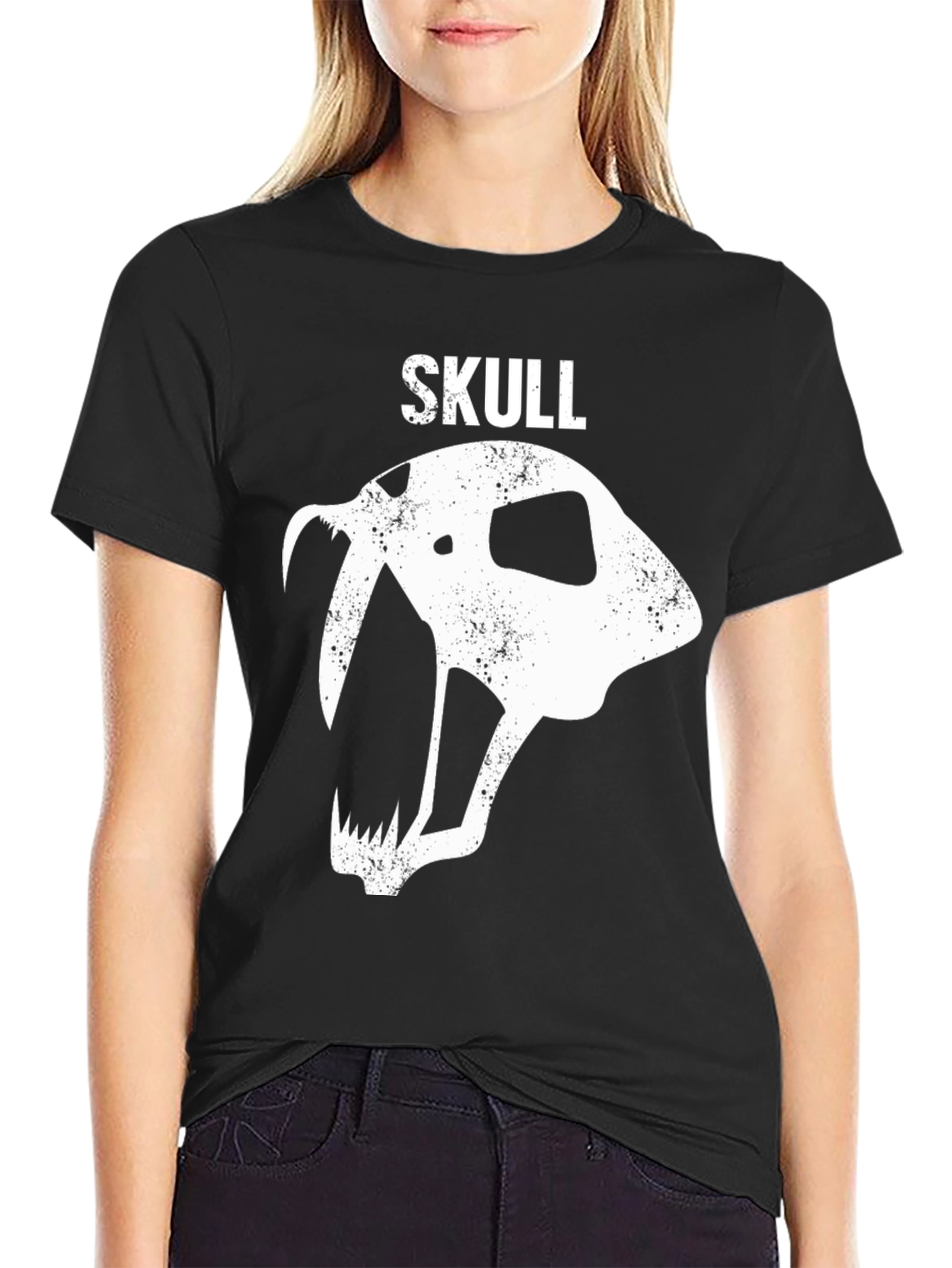 Black Skull Graphic Tee - Distressed Print view 2