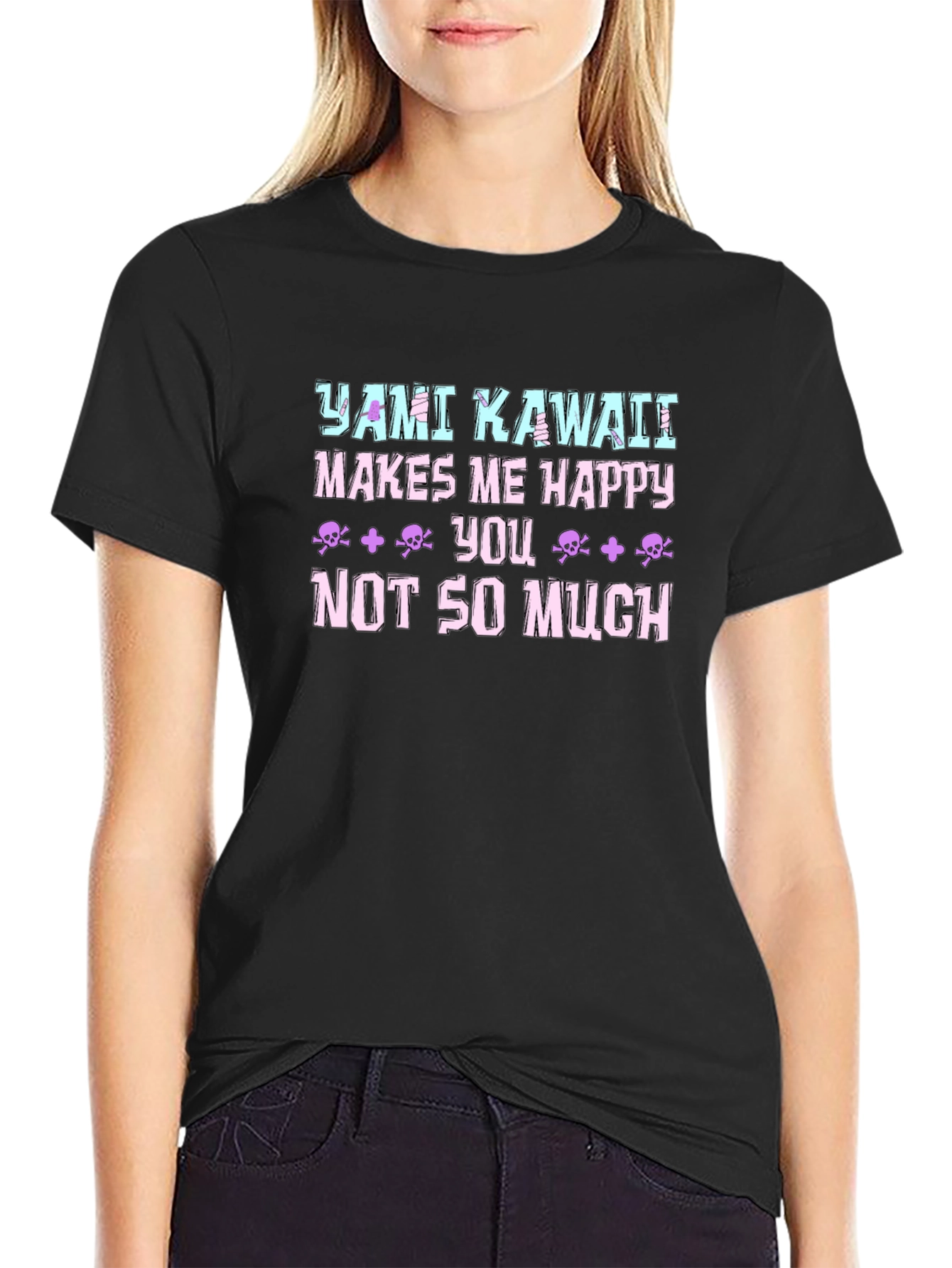 Black Yami Kawaii Graphic T-Shirt - Edgy Pastel Goth Tee view 2