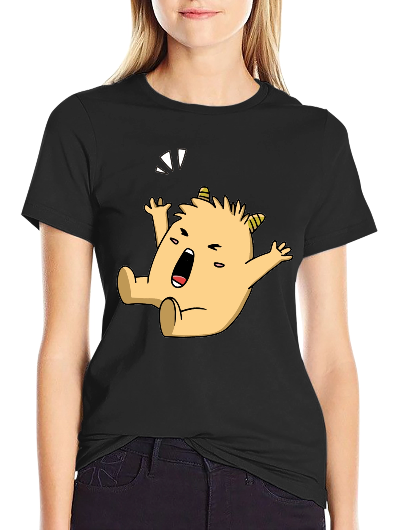 Black Monster Cartoon Graphic Black T-Shirt view 2