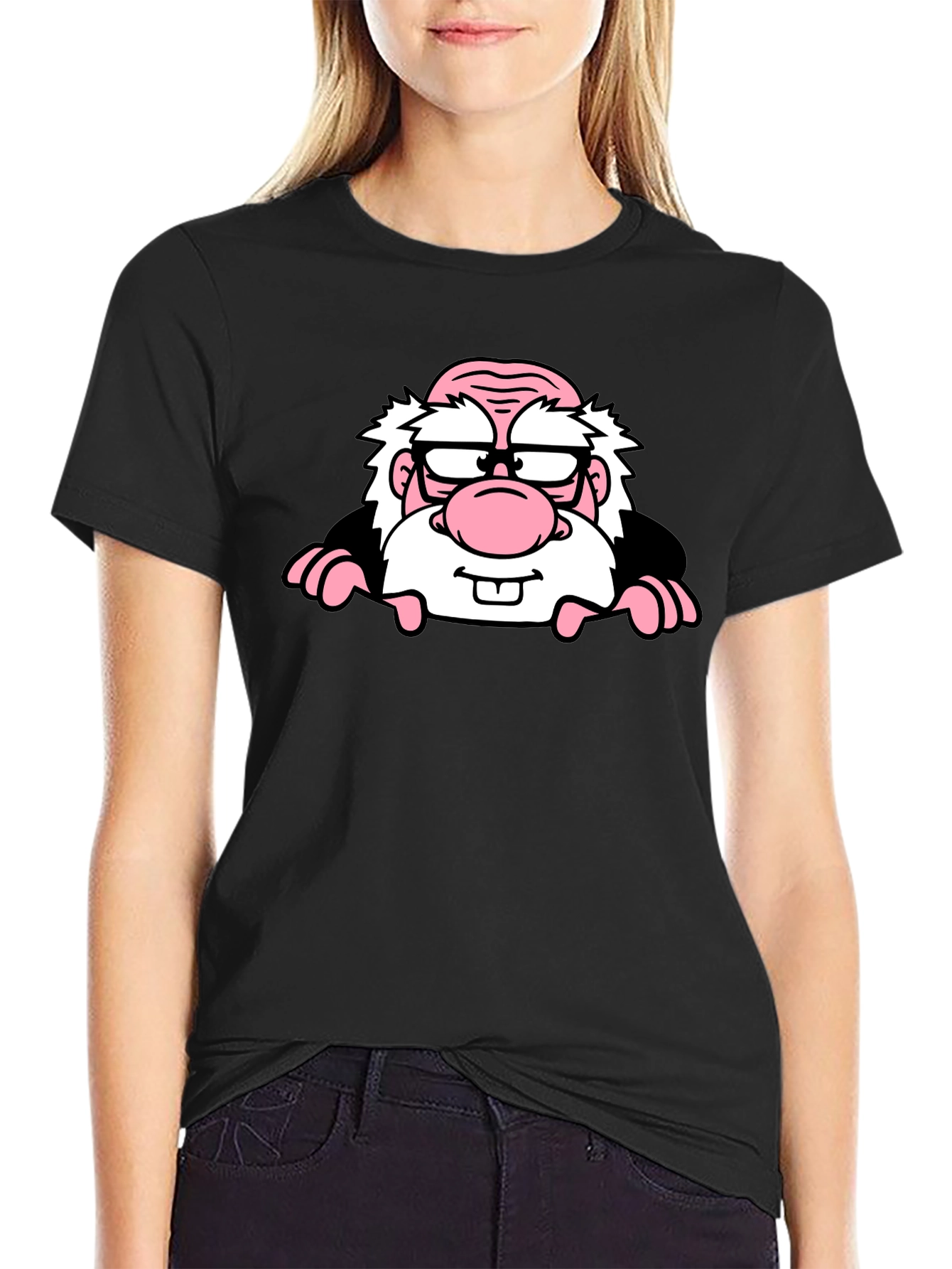 Black Cartoon Character Graphic Print Black T-Shirt view 2
