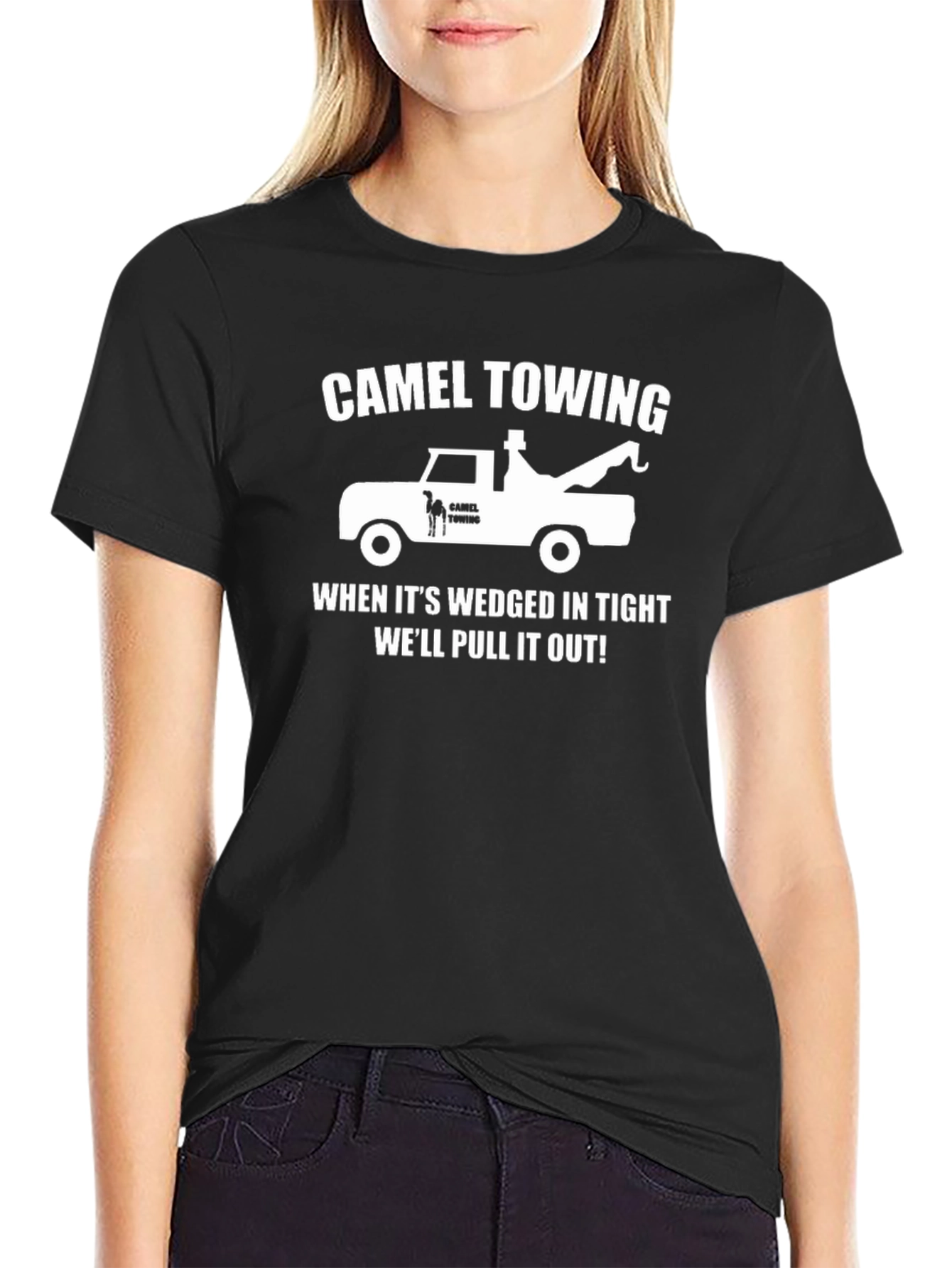 Black Camel Towing Humor T-Shirt - Black Graphic Tee view 2