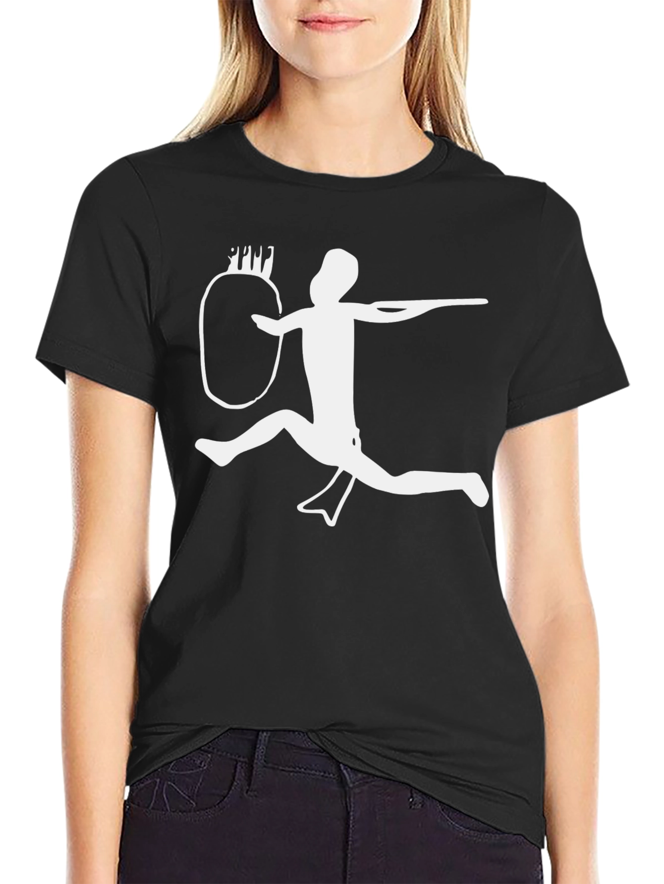 Black Javelin Thrower Graphic Tee - Black Cotton T-Shirt view 2