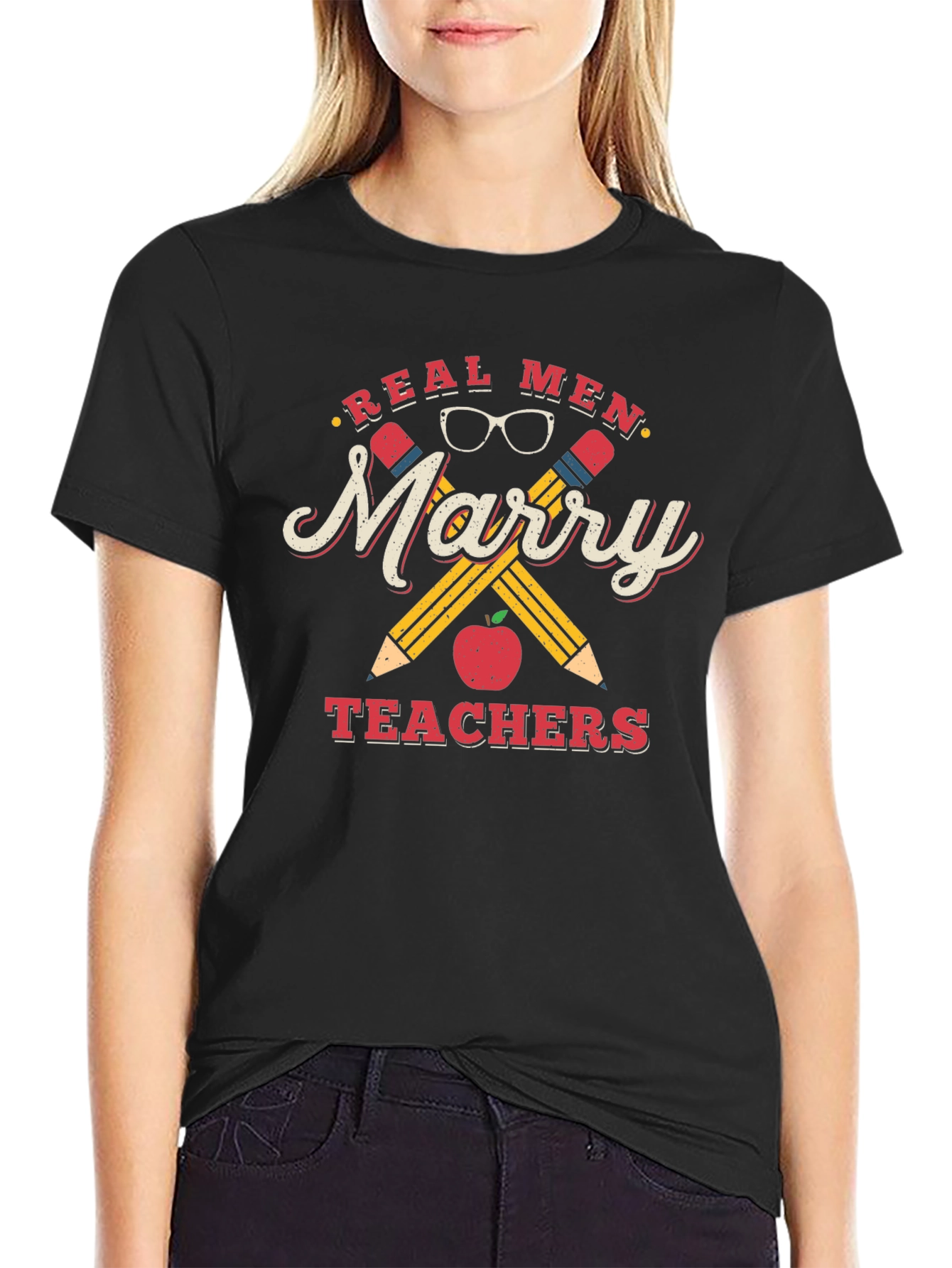 Black Real Men Marry Teachers Graphic Tee view 2
