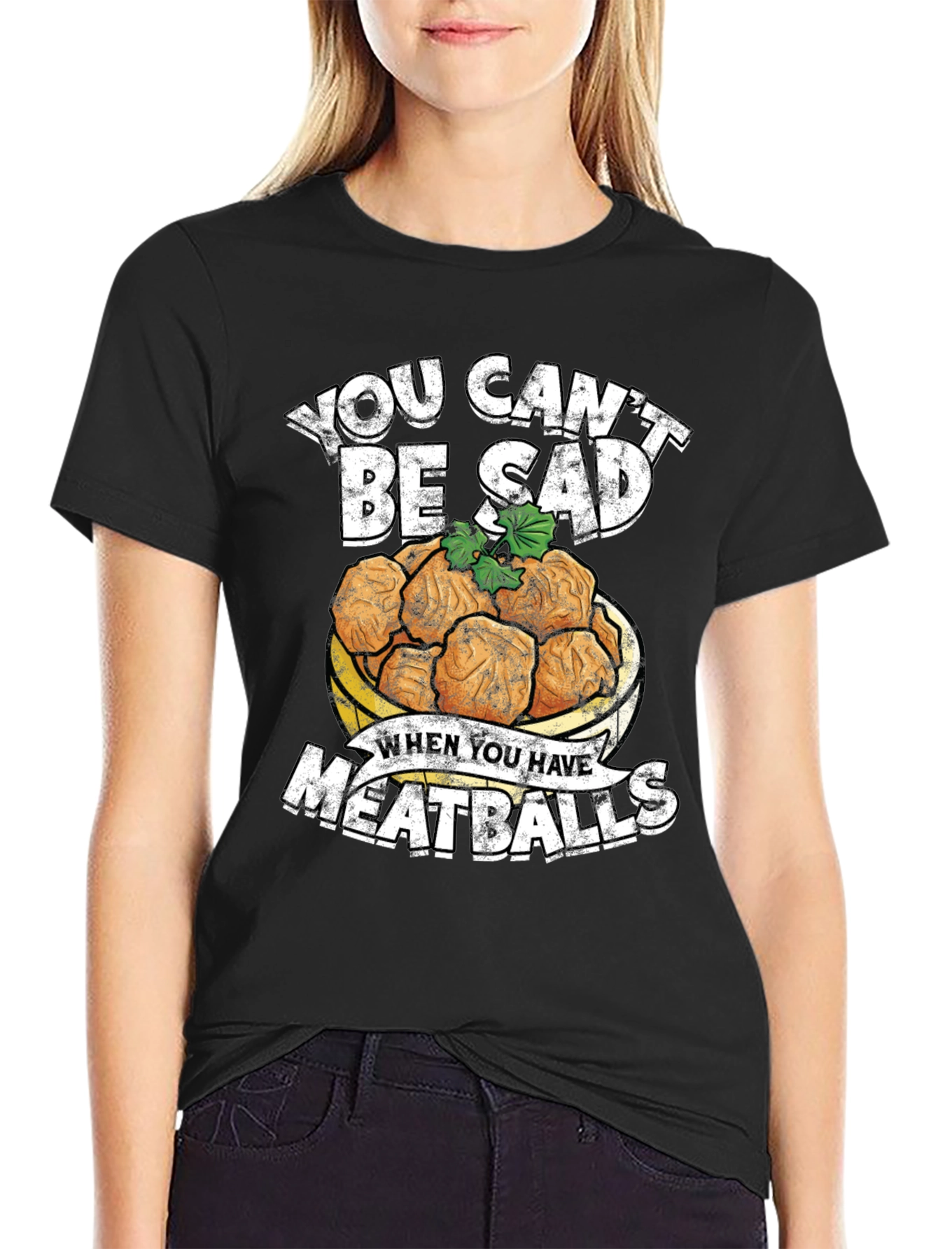 Black You Can't Be Sad Meatballs Graphic Tee view 2