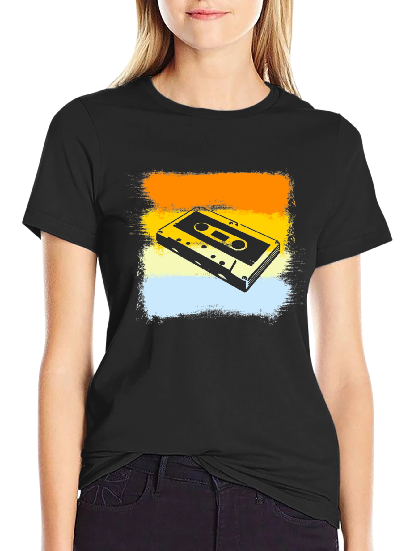 Black Retro Cassette Tape Graphic Tee - Vintage Style Black T-Shirt view 2