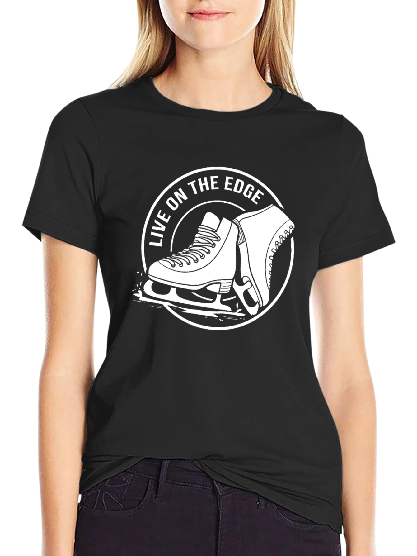 Black Live on the Edge Ice Skate T-Shirt view 2