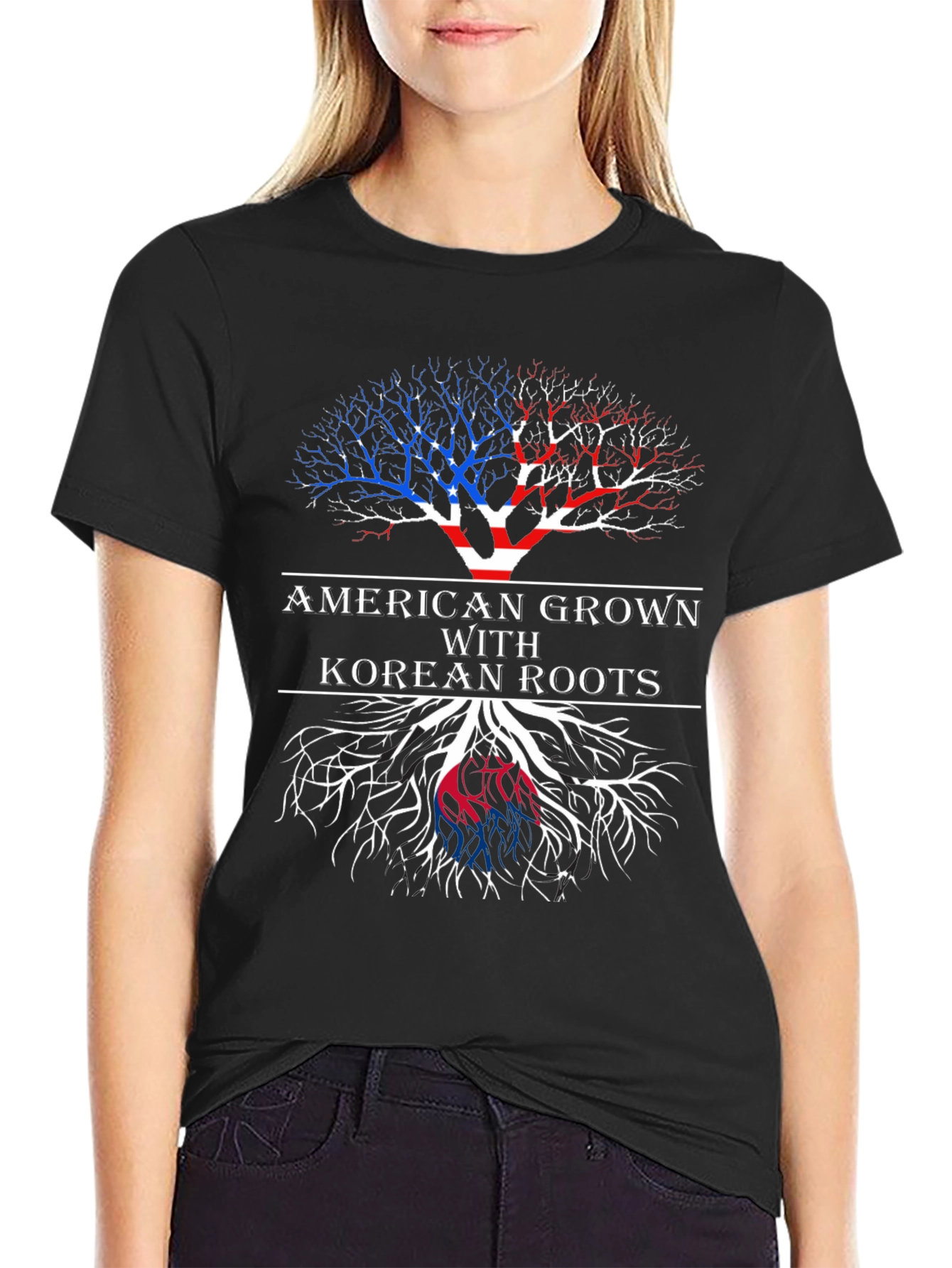 Black American Grown Korean Roots T-Shirt view 2