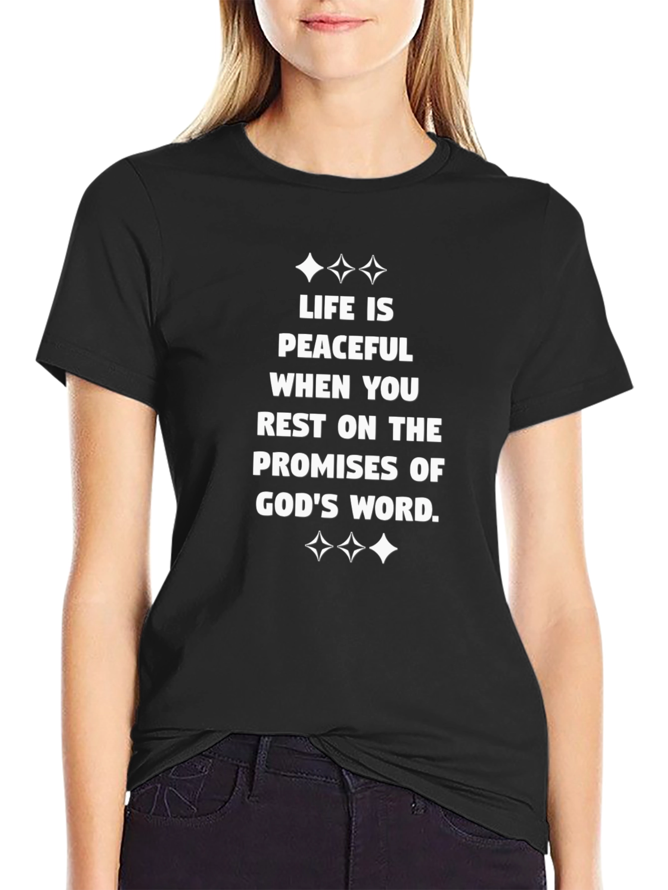 Black Peaceful Life T-Shirt: God's Promises Design view 2