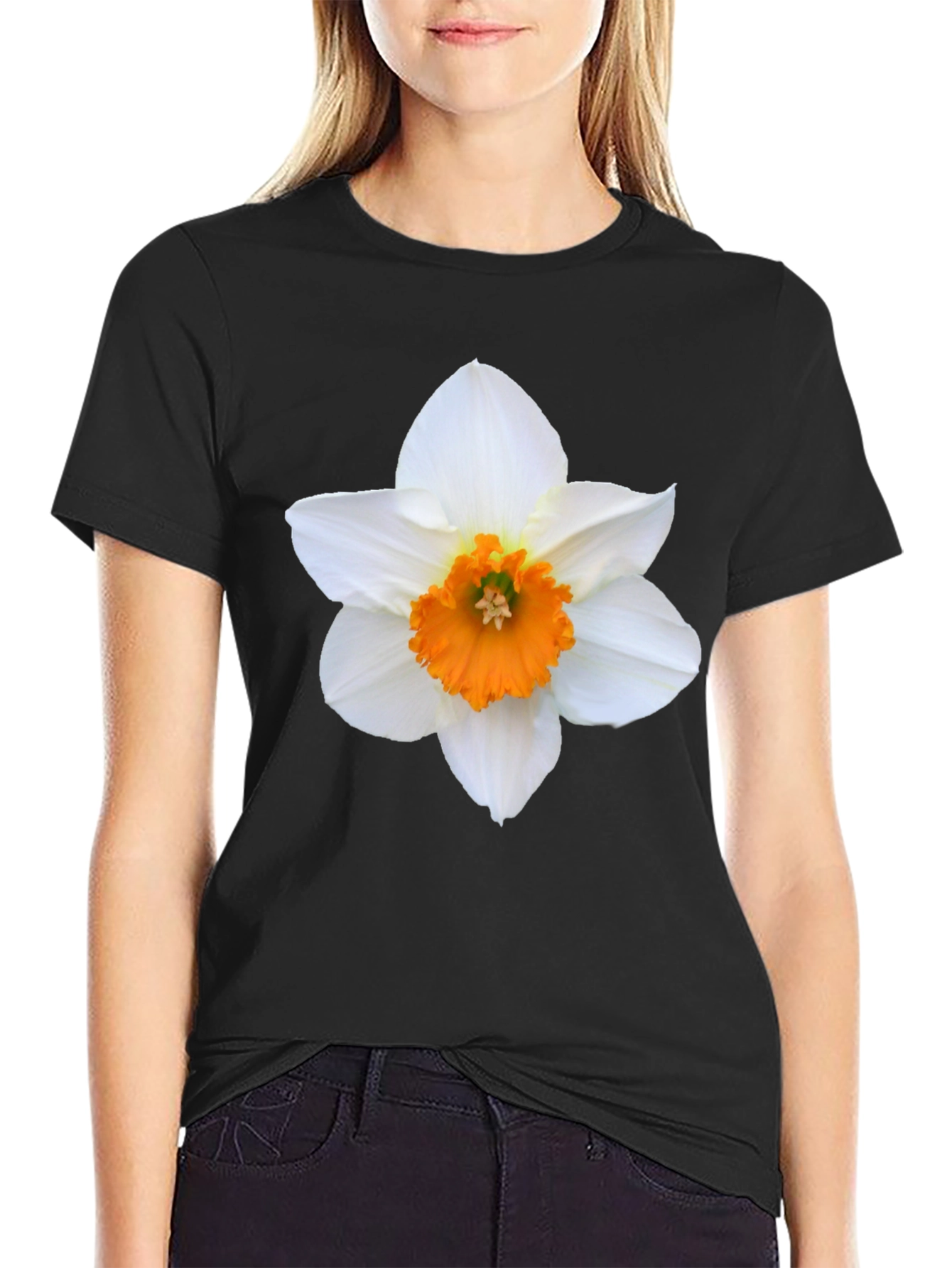 Black Daffodil Graphic Tee - Stylish Floral Design T-Shirt view 2