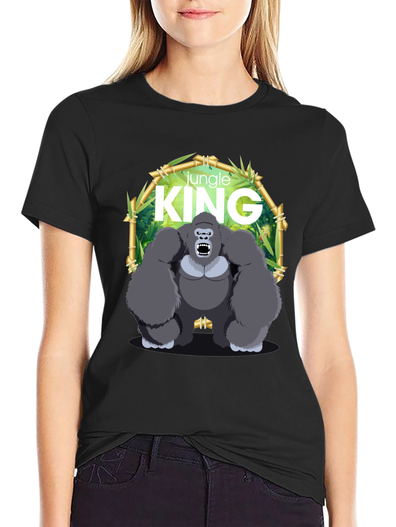 Black Jungle King Gorilla Graphic Black T-Shirt view 2
