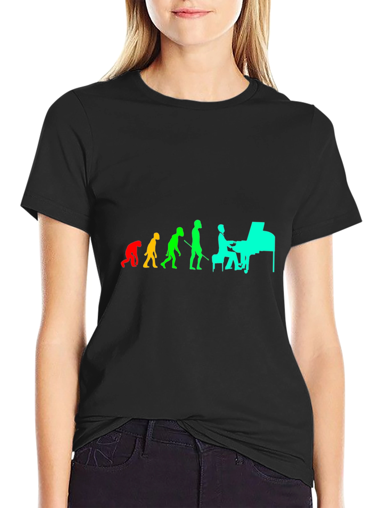 Black Evolution of Piano Player Tee view 2