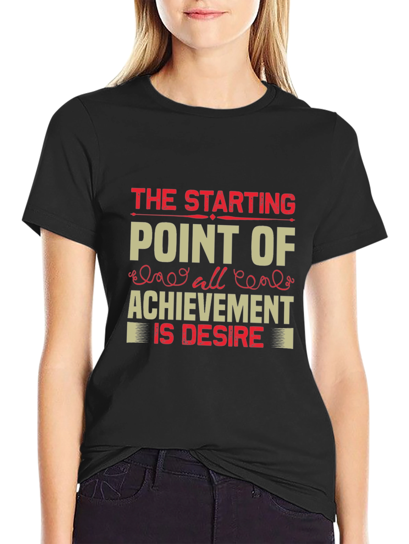 Black Motivational Black Graphic T-Shirt: Desire is Achievement view 2