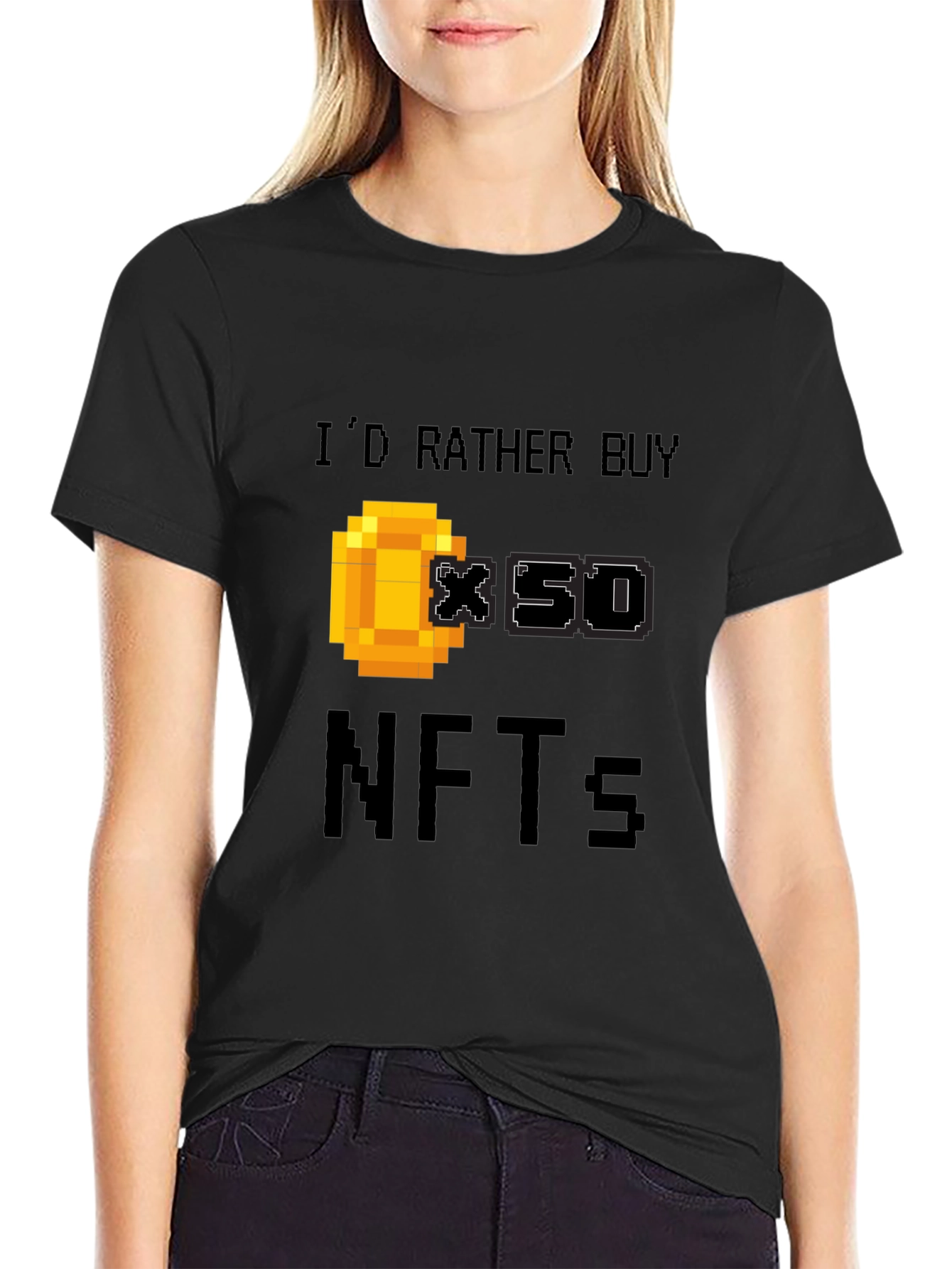 Black I'd Rather Buy x50 NFTs Funny Gamer T-Shirt view 2