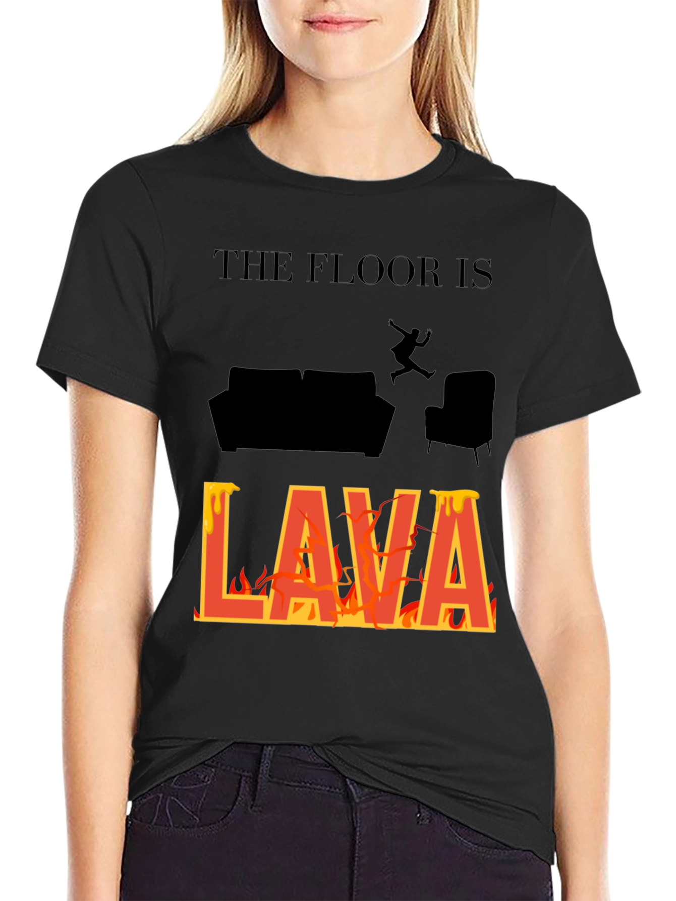 Black The Floor Is Lava T-Shirt Novelty Game Tee view 2