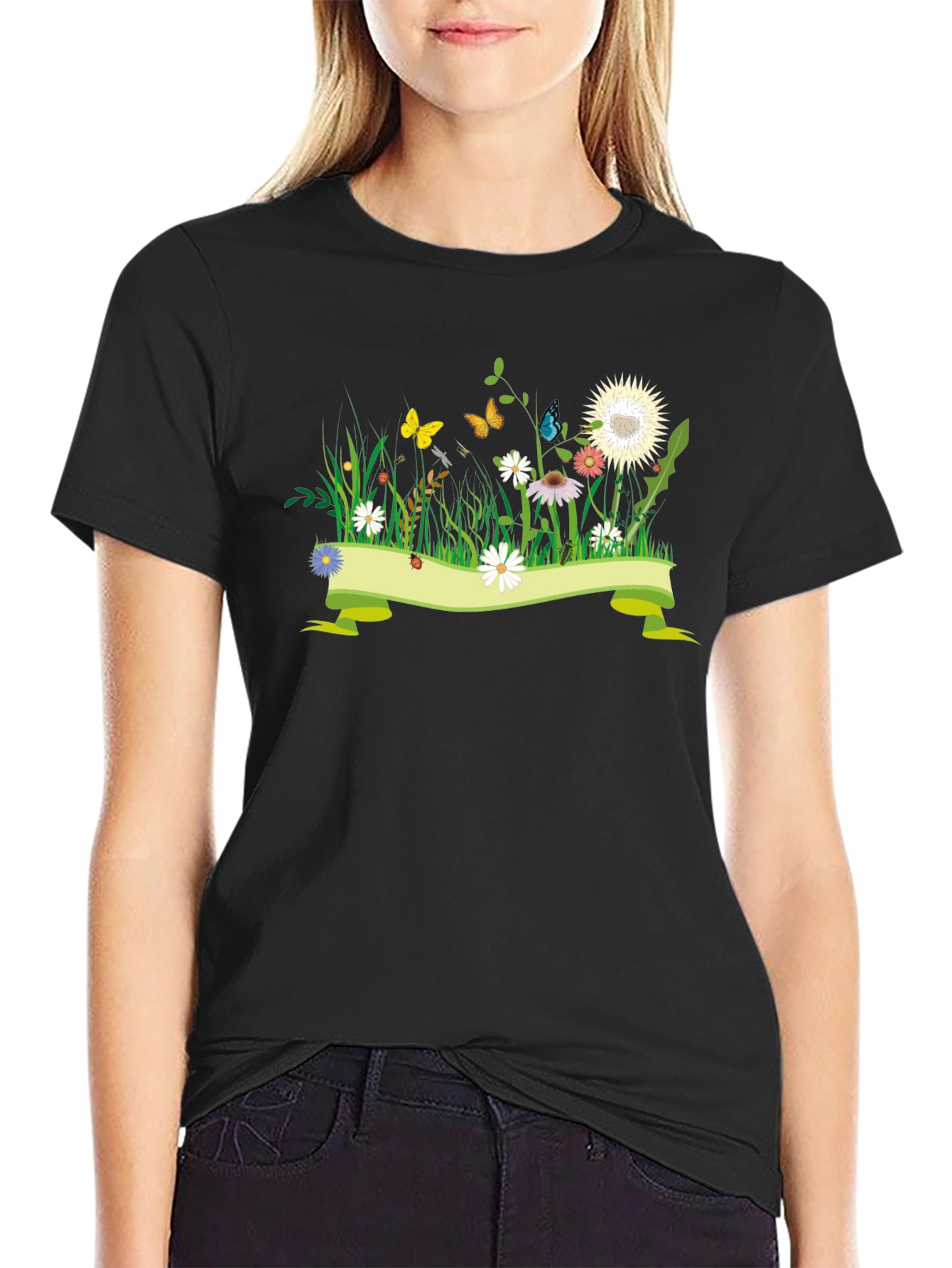 Black Nature Meadow Graphic Black Tee view 2
