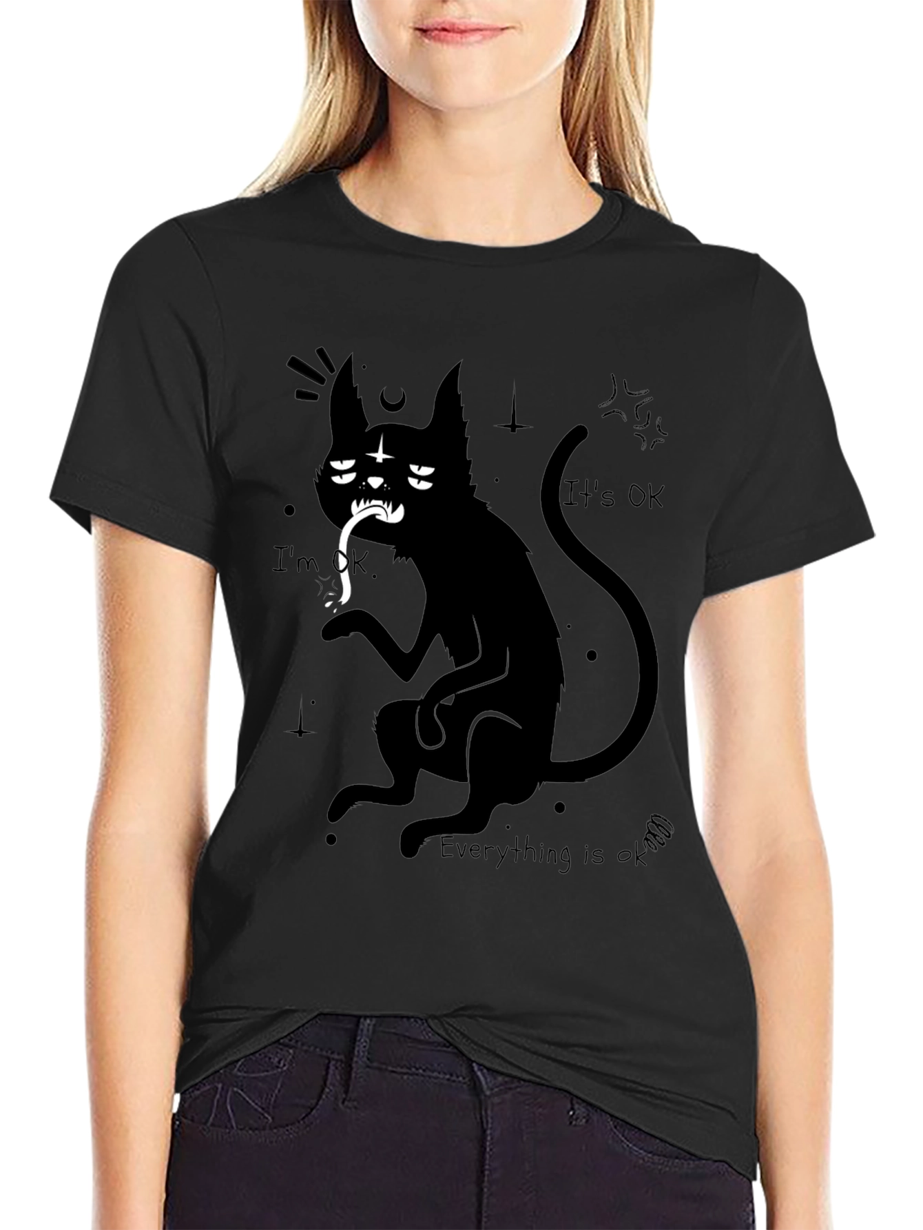 Black Gothic Cat Graphic Tee - I'm OK, Everything is OK view 2