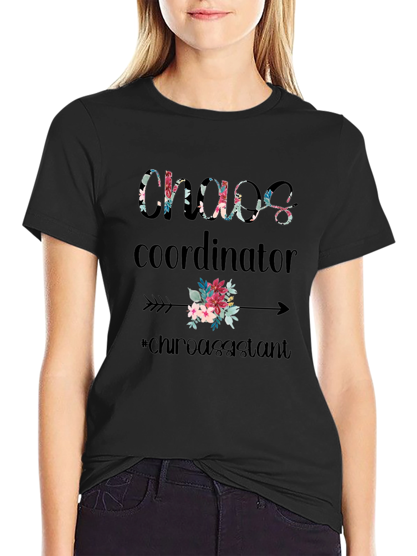 Black Chaos Coordinator Chiro Assistant Floral T-Shirt view 2