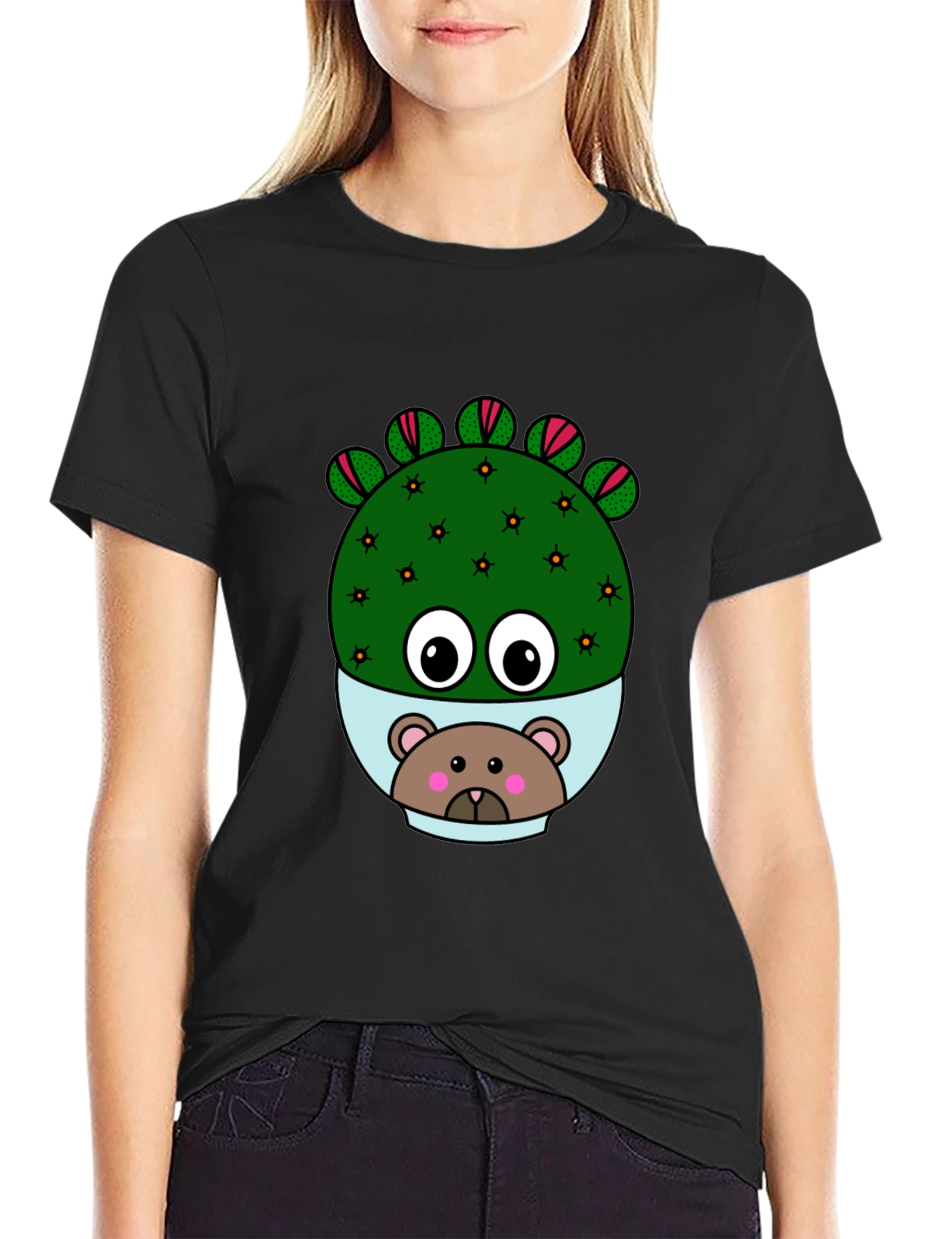 Black Cactus Bear T-Shirt - Unique Graphic Tee view 2