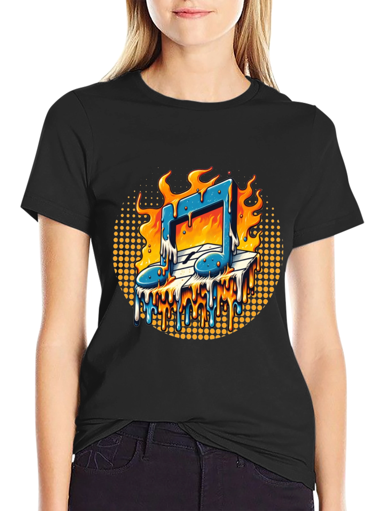 Black Fiery Music Note Graphic Tee view 2