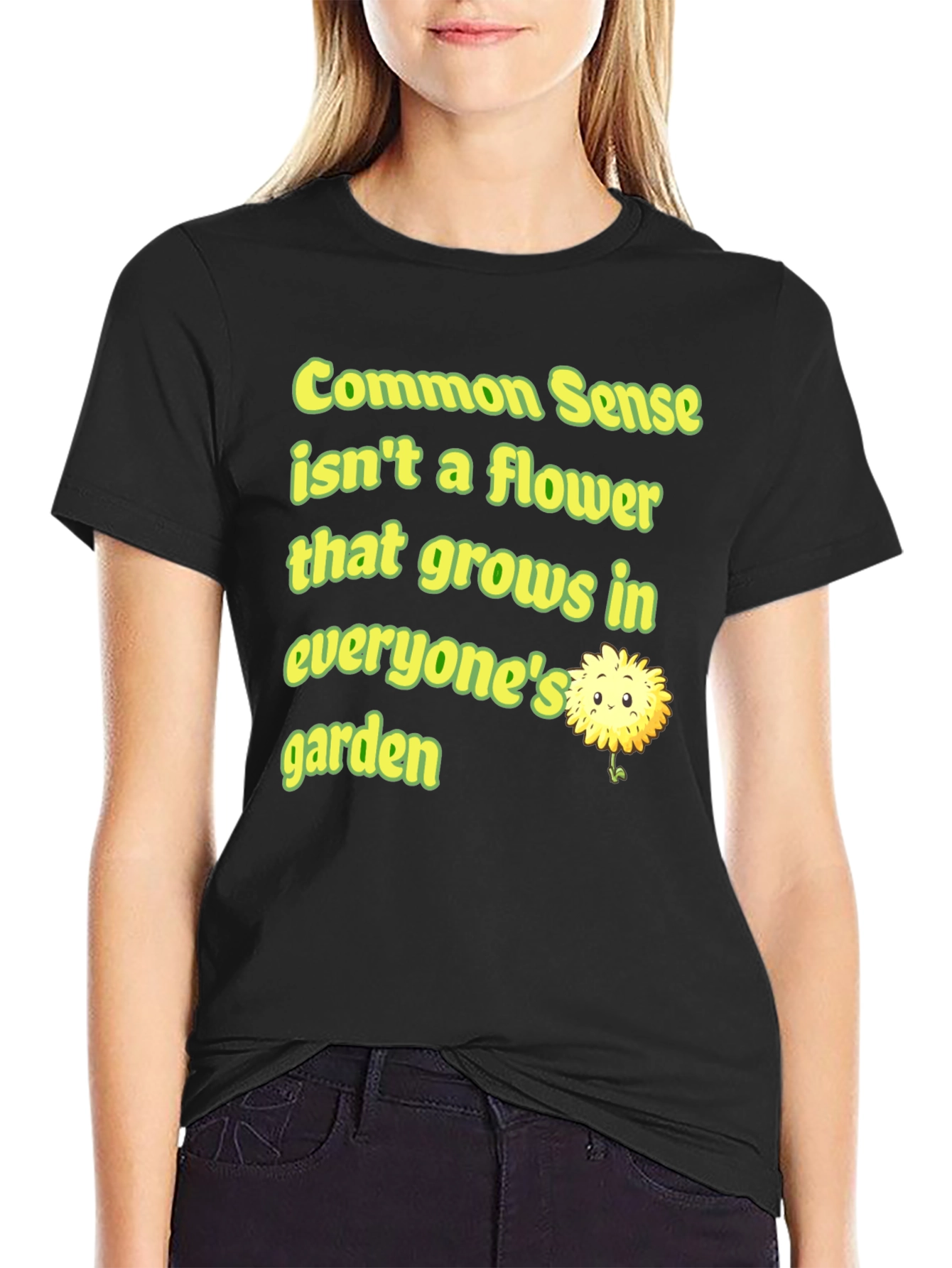Black Common Sense Flower Graphic Tee view 2