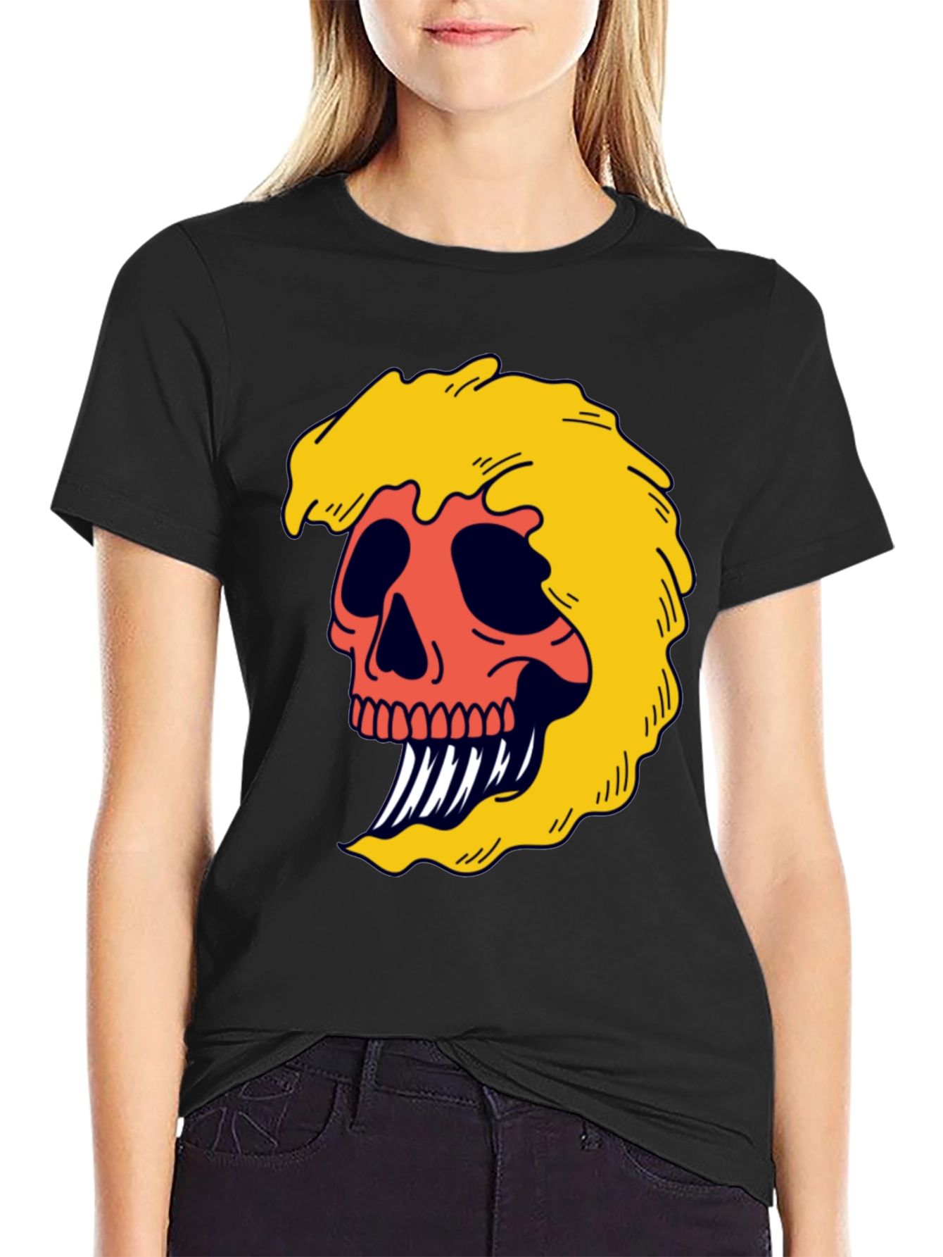 Black Skull Graphic Tee - Bold & Edgy Black T-Shirt view 2