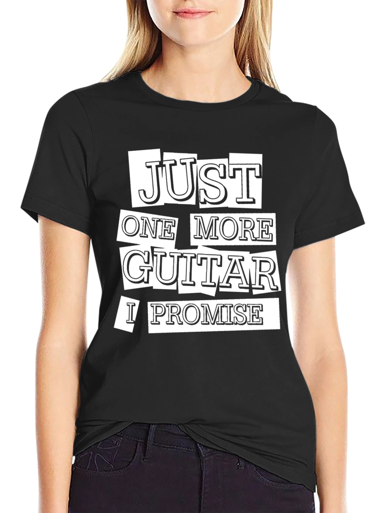 Black Just One More Guitar T-Shirt - Musician Novelty Tee view 2