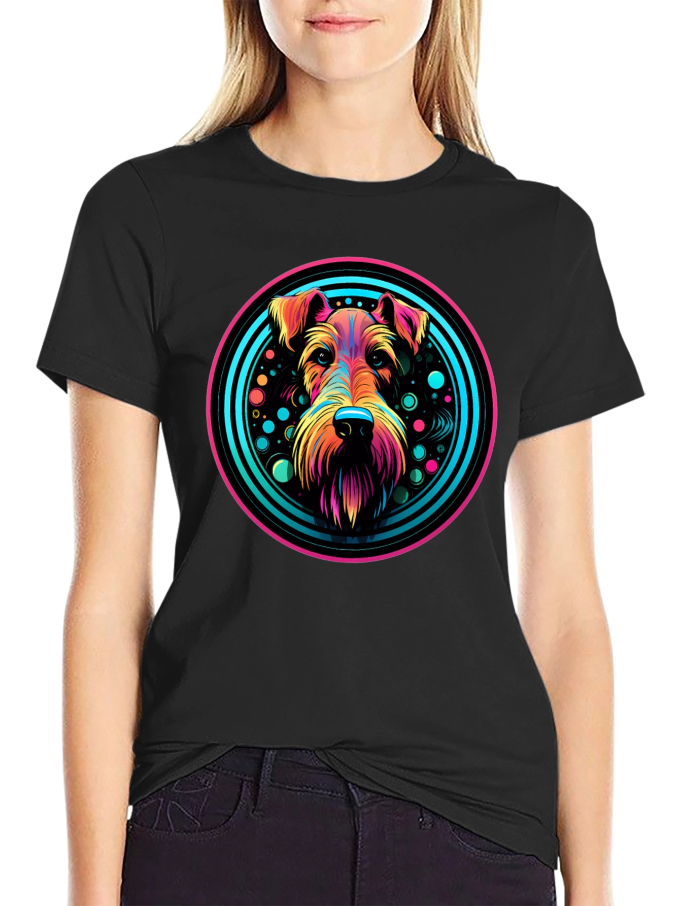 Black Vibrant Dog Graphic Tee - Colorful Pup Design view 2