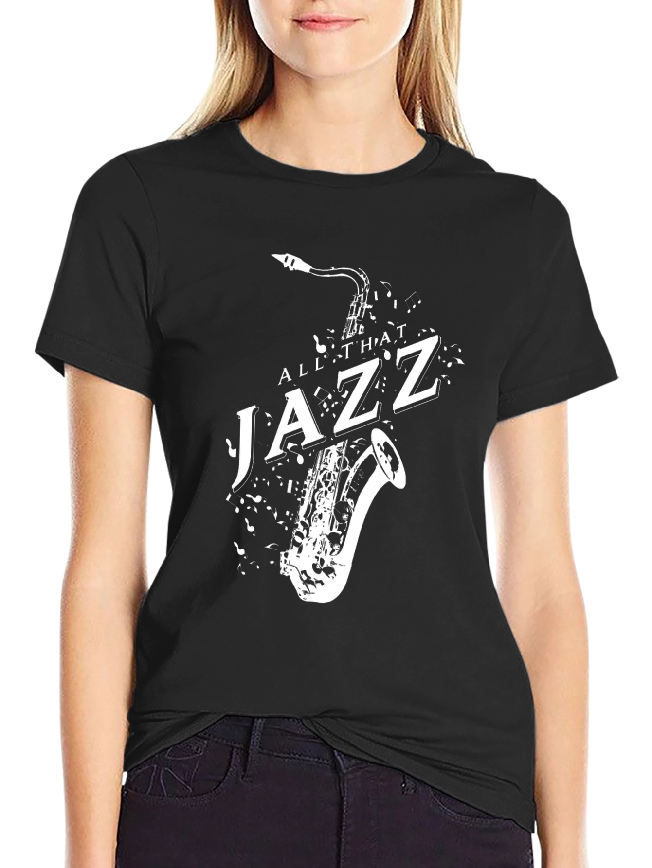 Black All That Jazz Saxophone Graphic T-Shirt view 2