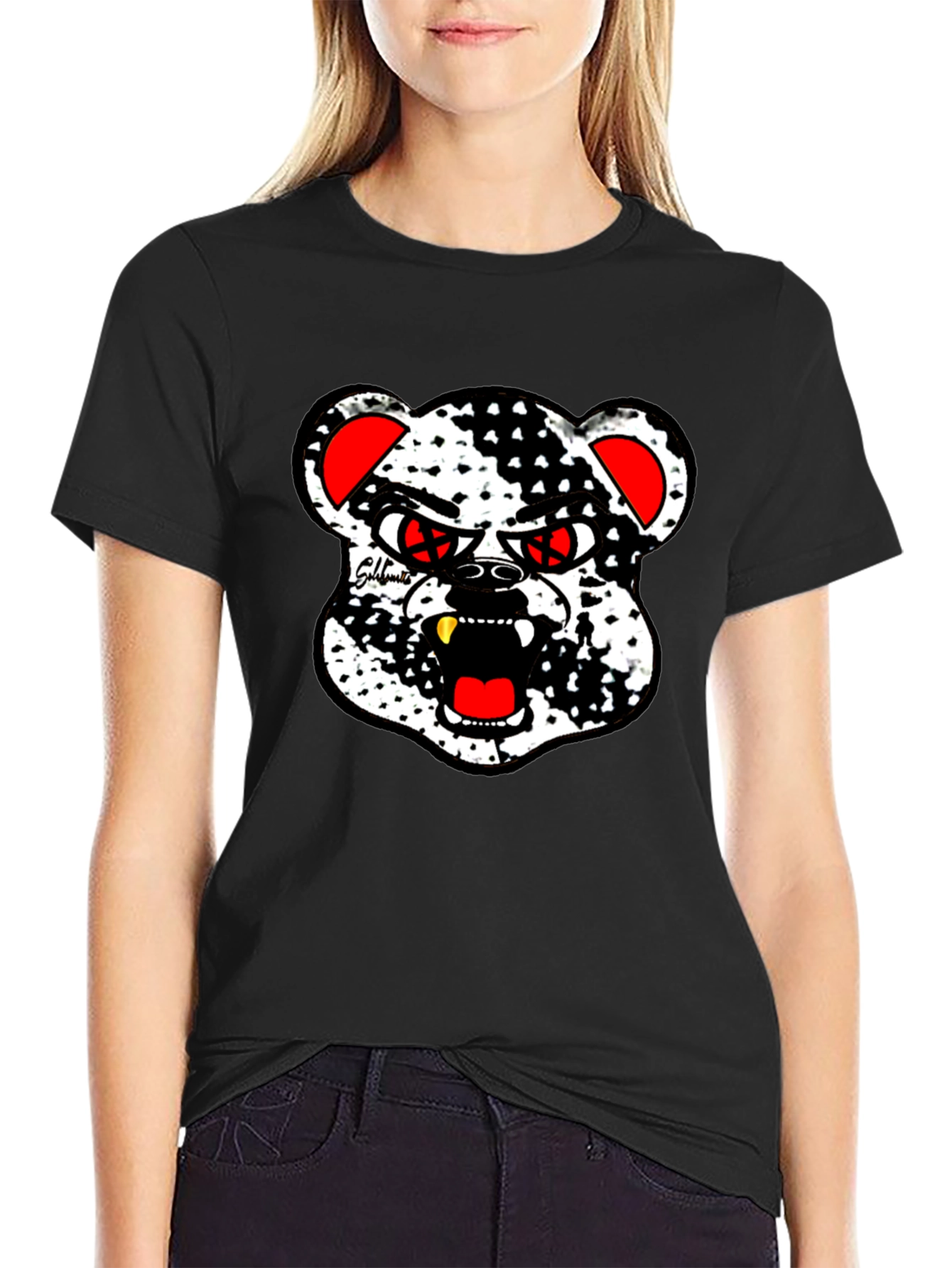 Black Edgy Bear Graphic Black T-Shirt view 2