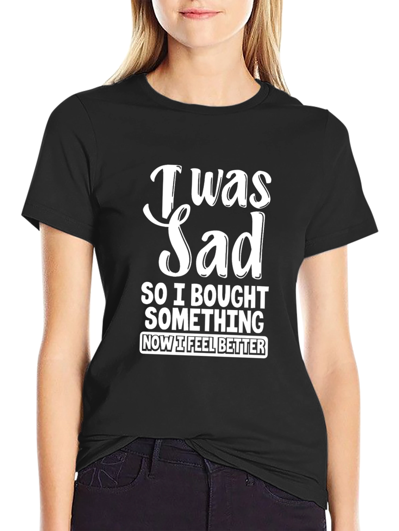 Black I Was Sad Funny Graphic T-Shirt view 2
