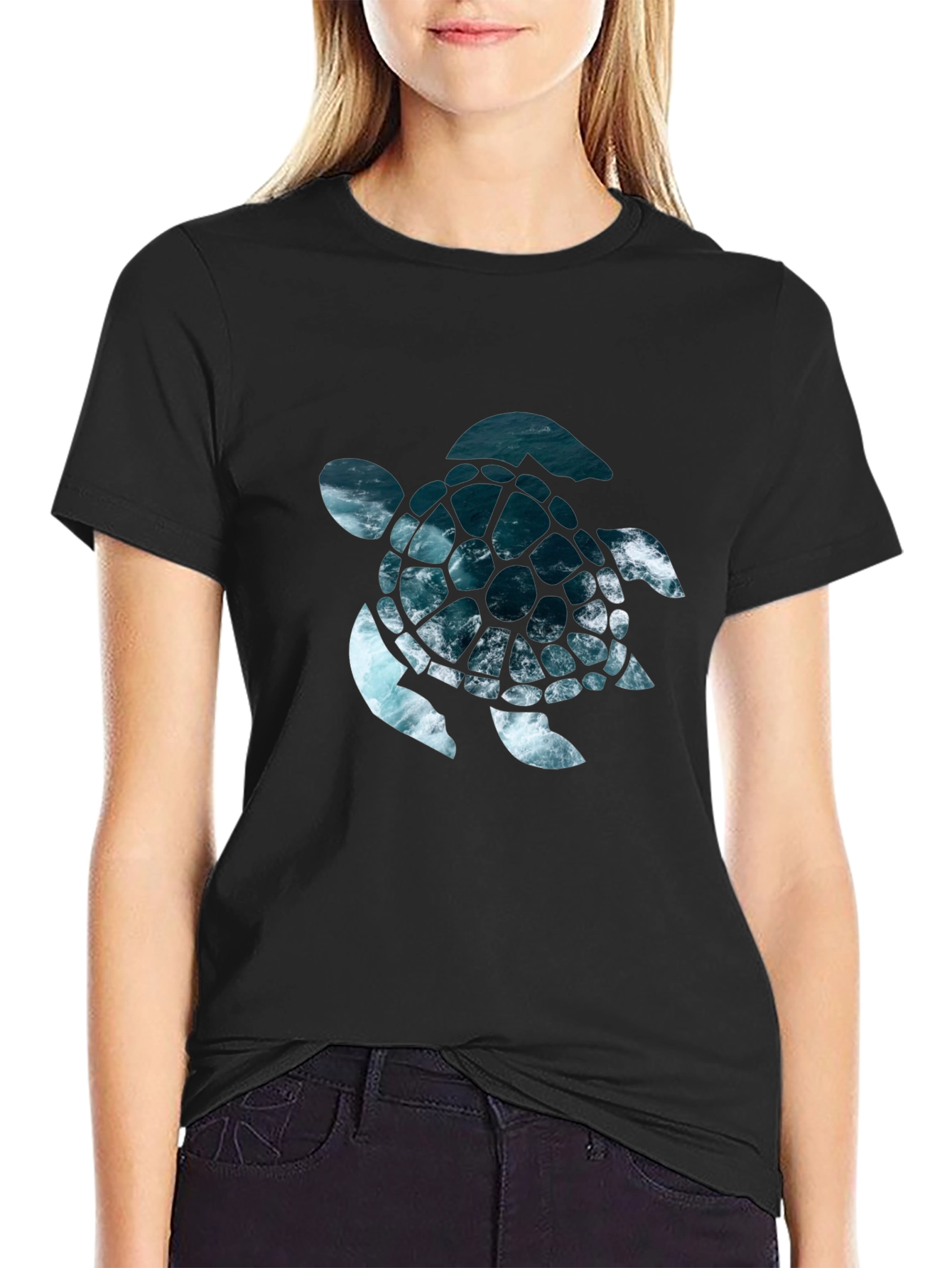 Black Ocean Turtle Graphic Tee - Stylish Black T-Shirt view 2
