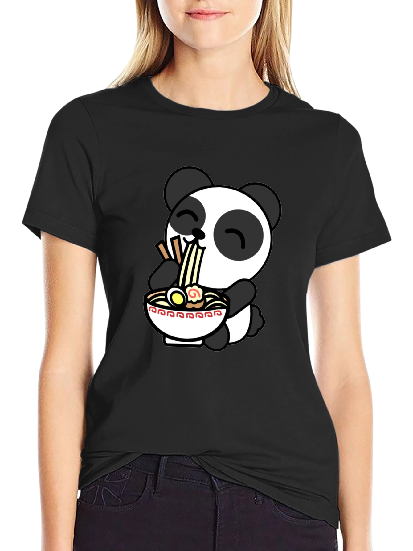 Cute Panda Ramen T-Shirt - Black - 2