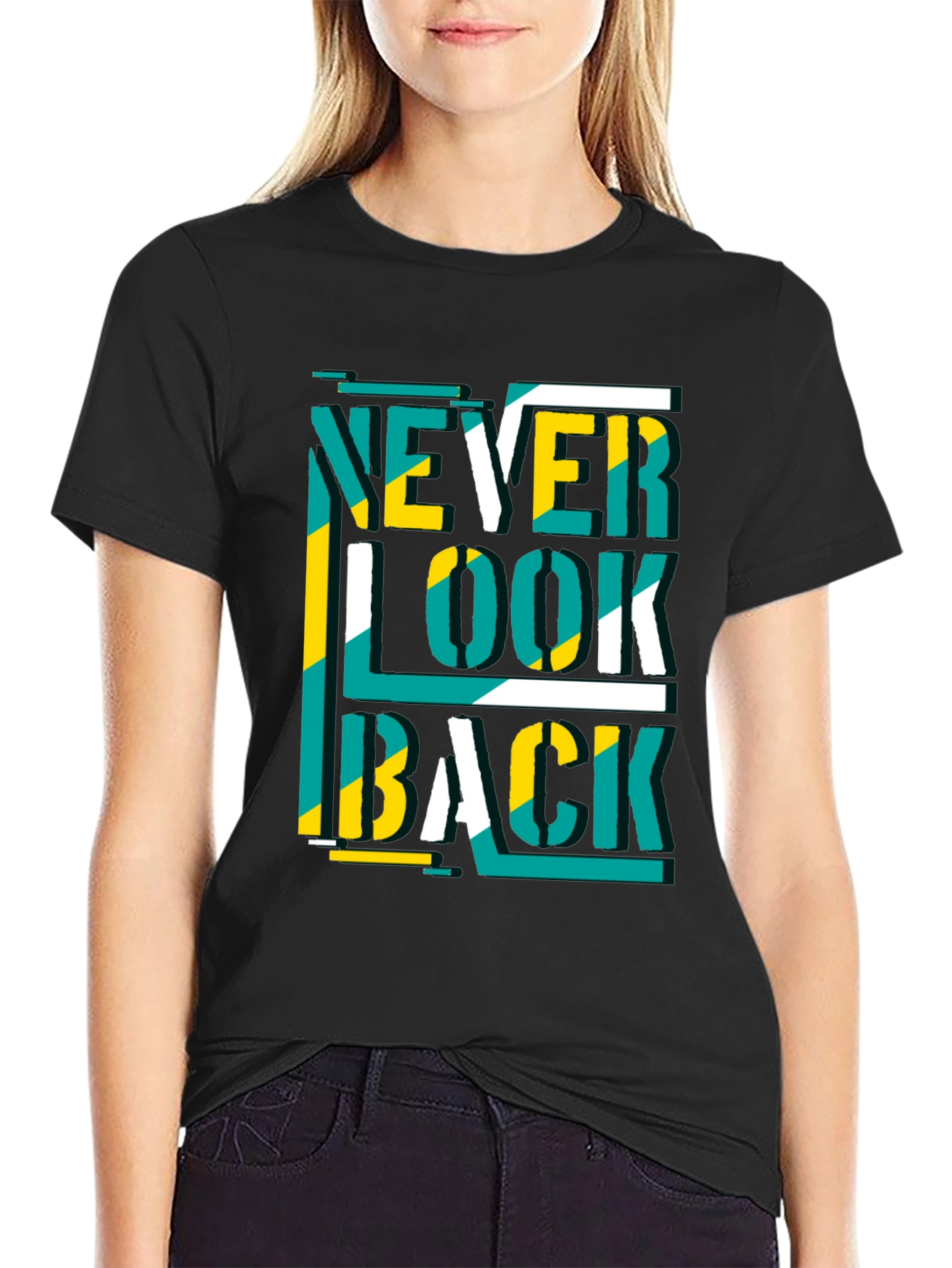 Black Never Look Back Graphic Print Black Tee view 2
