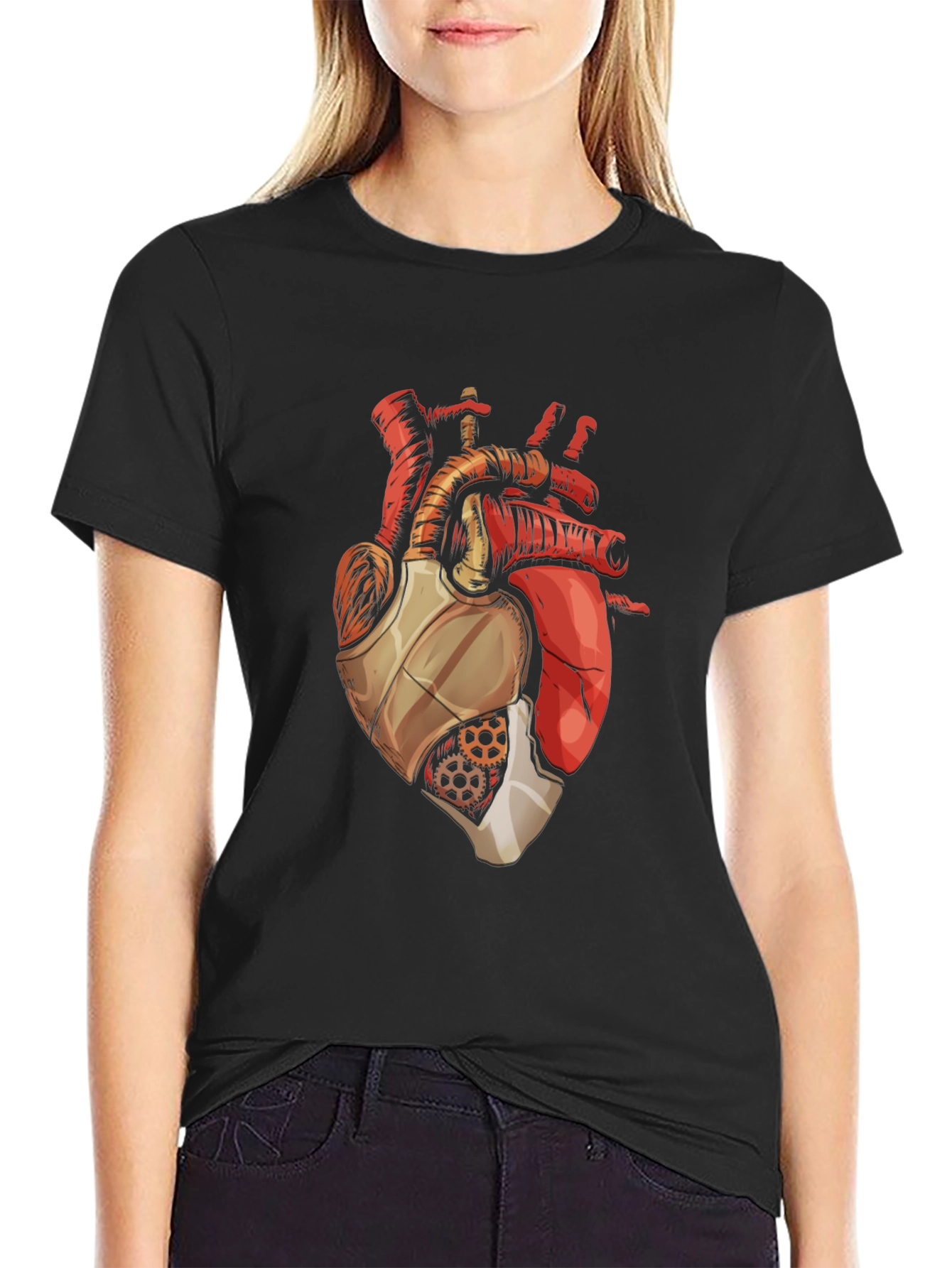 Black Mechanical Heart Graphic T-Shirt view 2