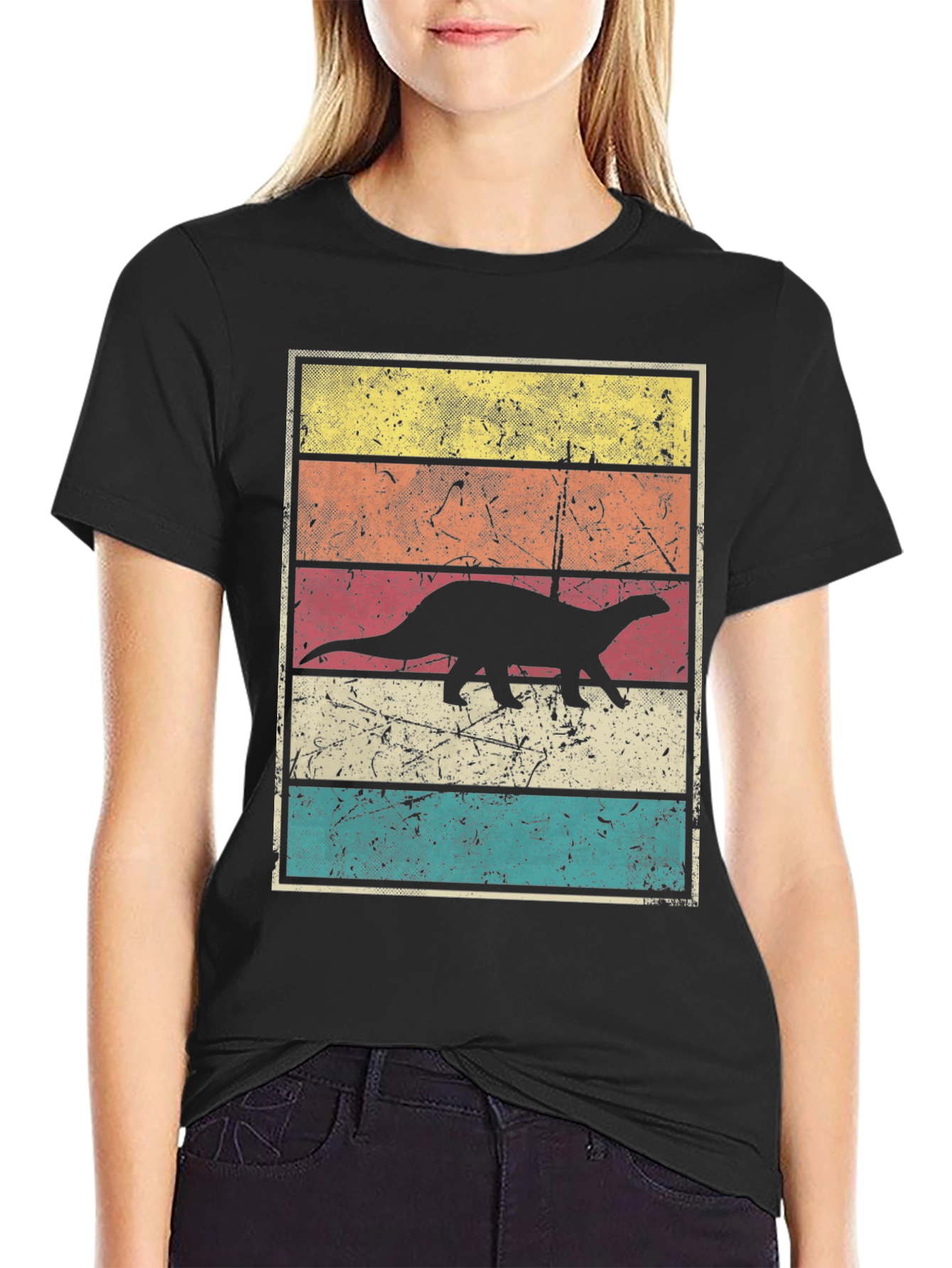 Black Retro Dinosaur Graphic T-Shirt view 2