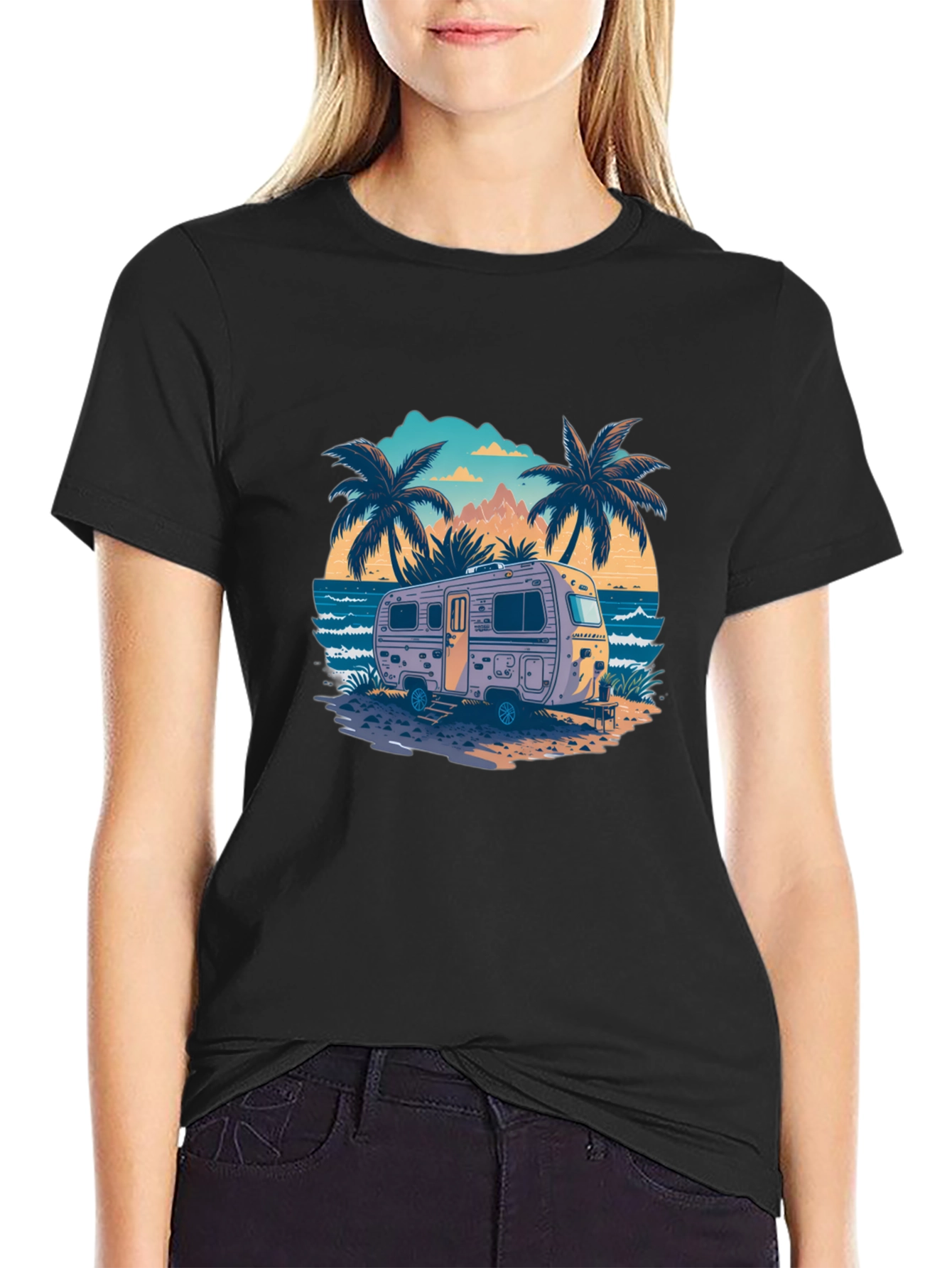 Black Beach Camping RV T-Shirt - Vacation Vibes view 2