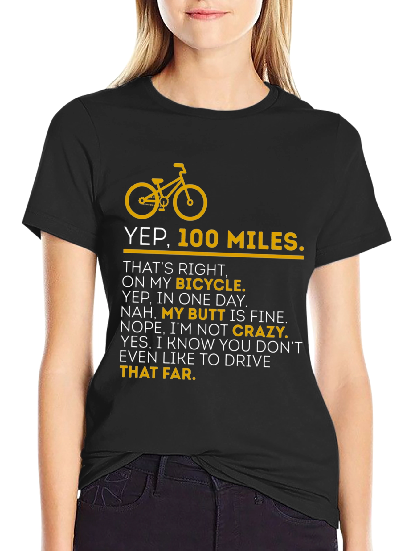 Black Yep 100 Miles Bicycle T-Shirt view 2