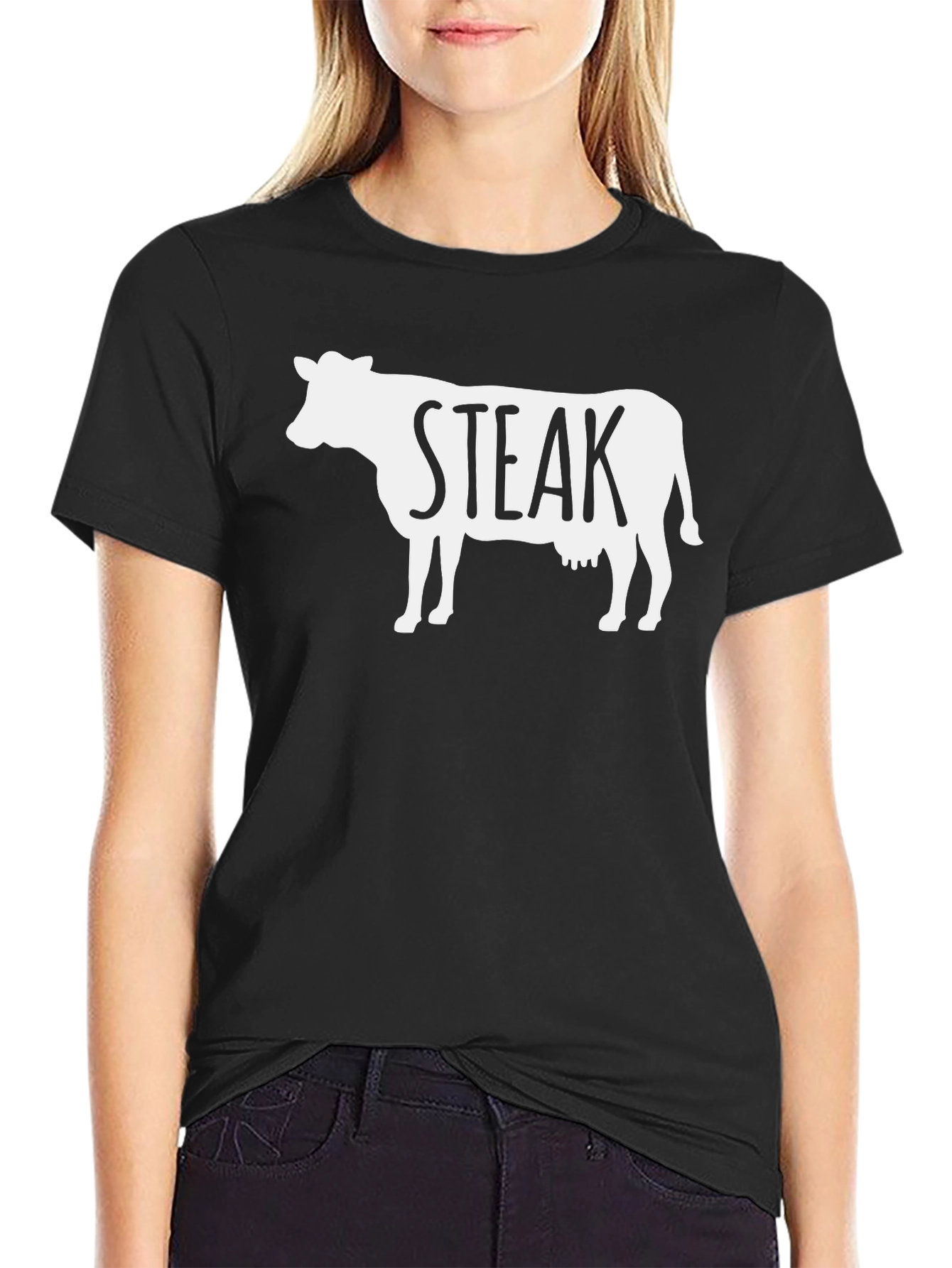Black Steak Cow Graphic T-Shirt - Funny Meat Lover Tee view 2