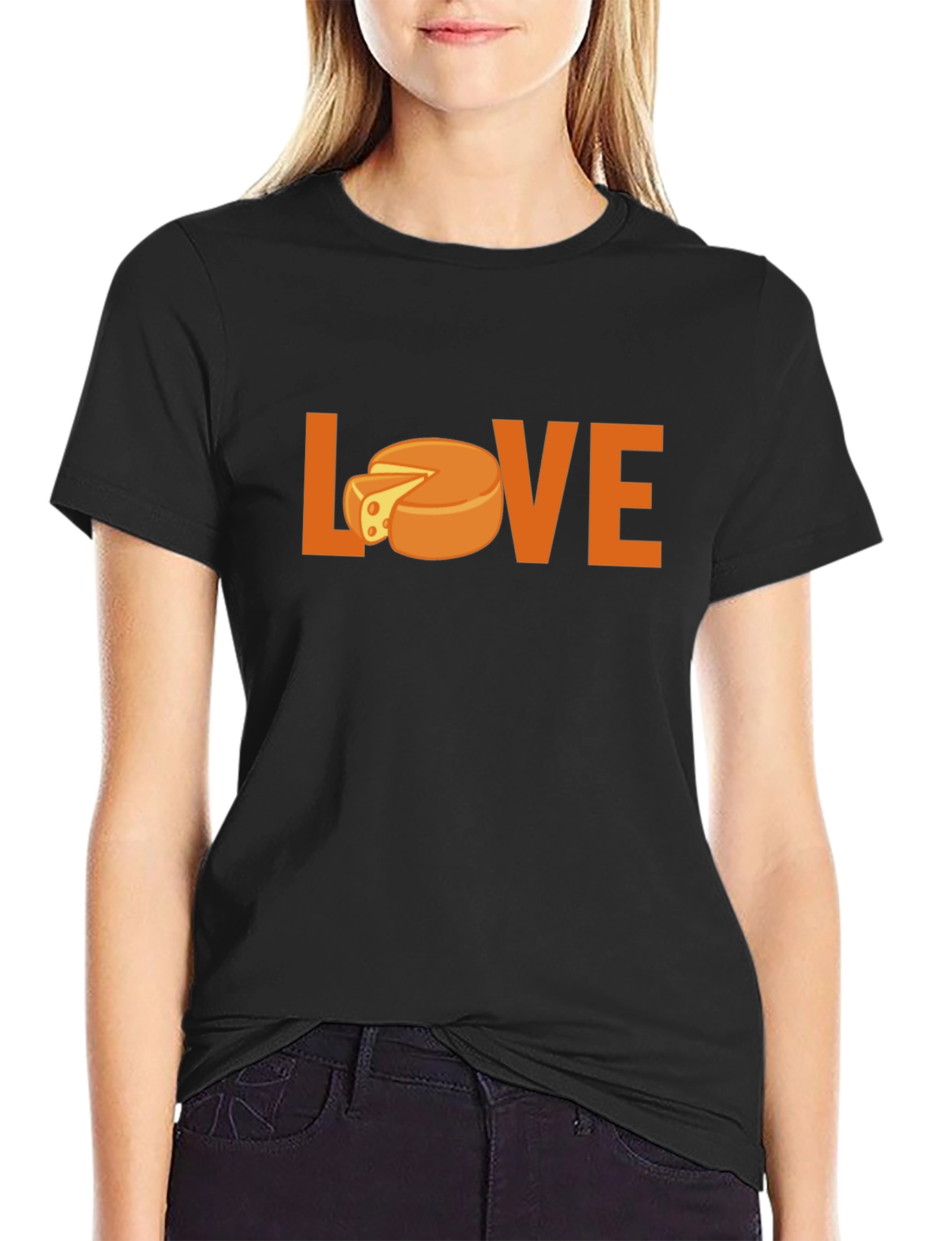 Black Love Cheese Graphic T-Shirt - Black Crew Neck view 2